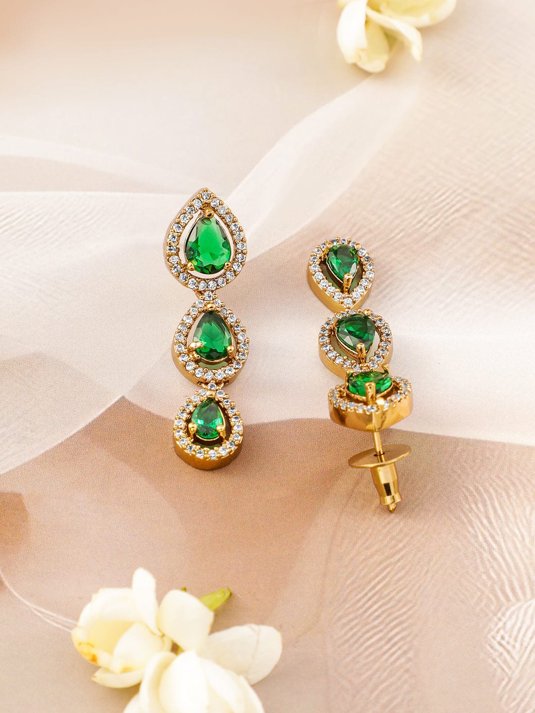 American Diamond Zirconia Green Tear Drop Necklace Set