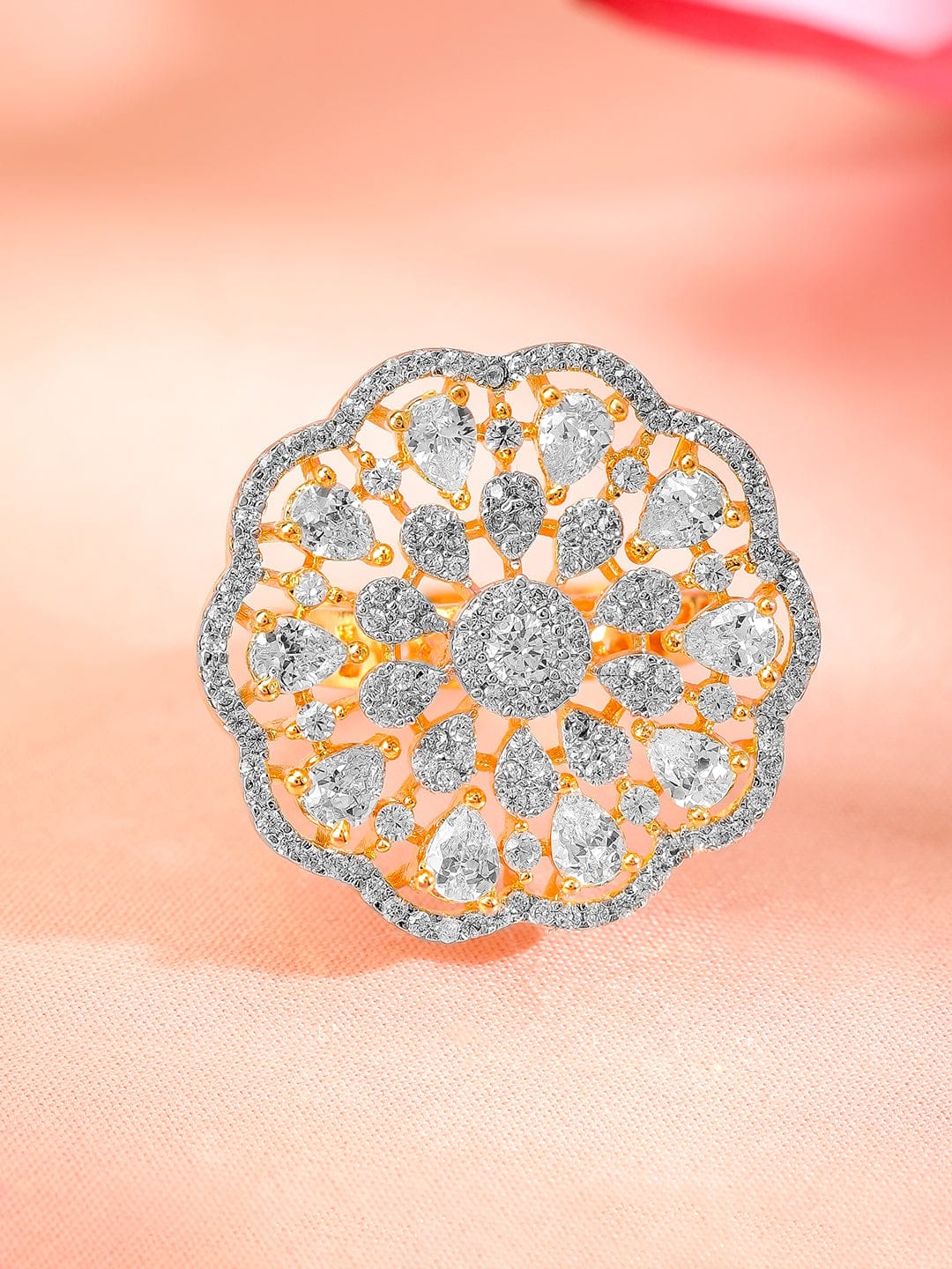 Floral American Diamond Zirconia Ring