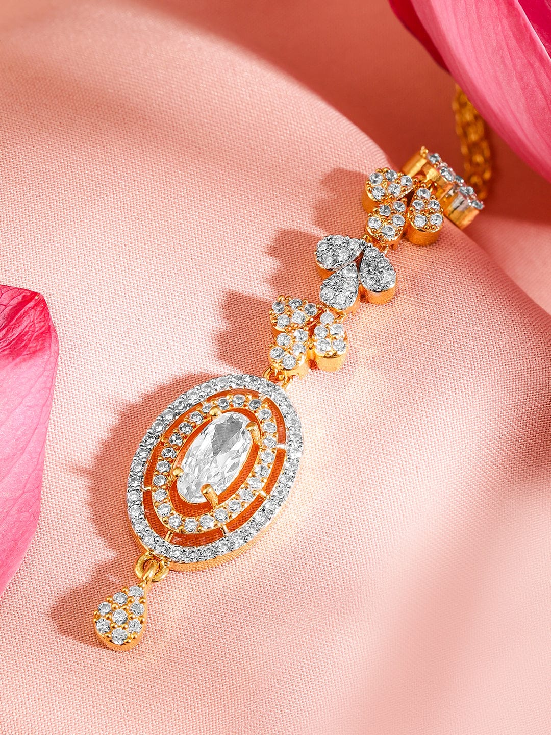 Wentra 22K Gold Plated Cubic Zirconia Studded Maang Tikka