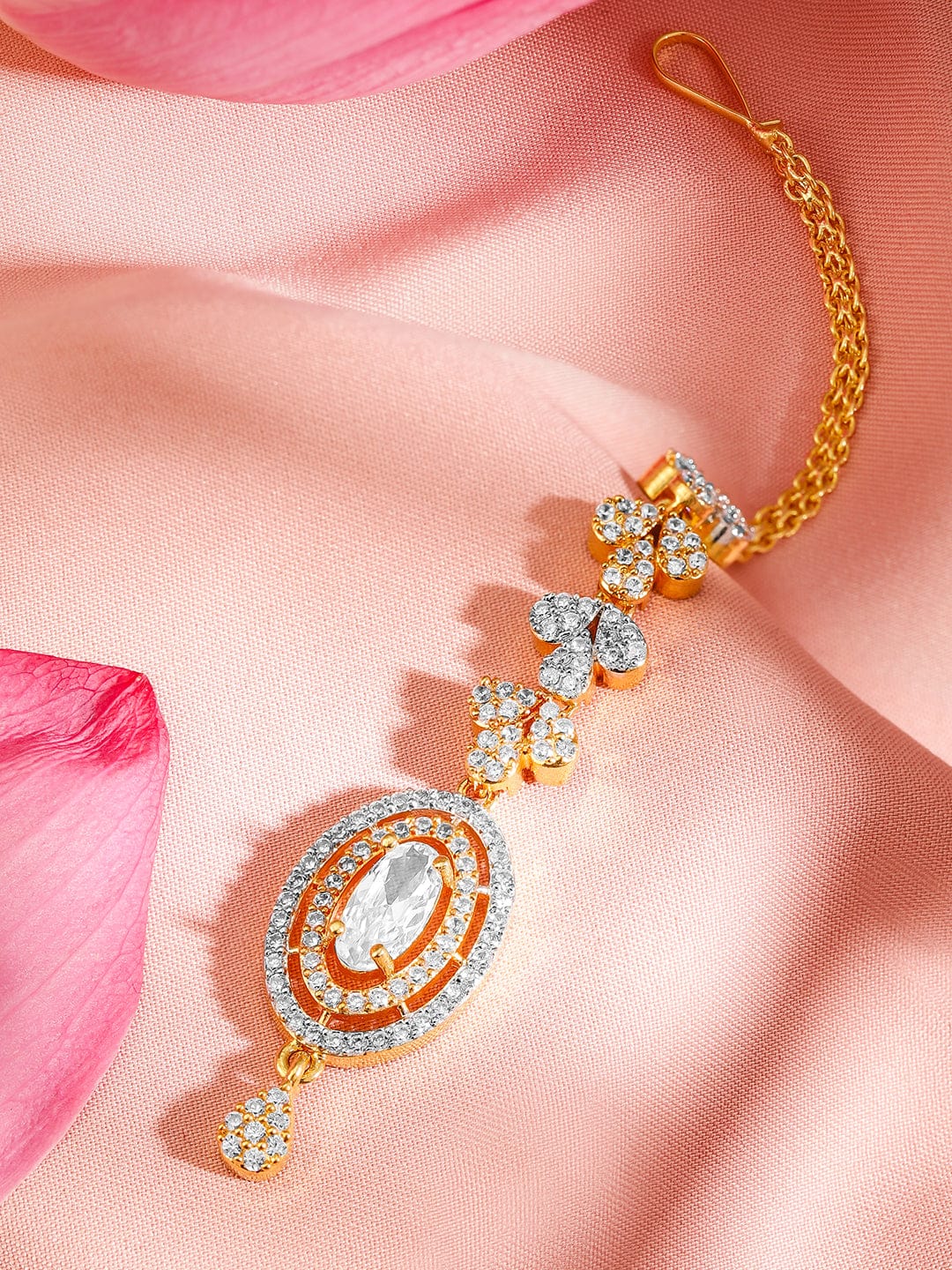 Wentra 22K Gold Plated Cubic Zirconia Studded Maang Tikka