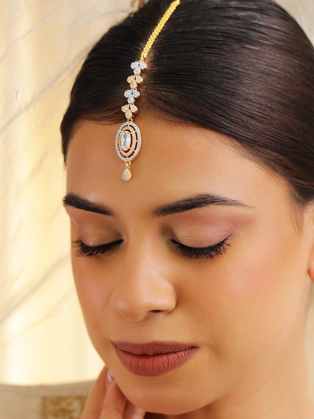 Wentra 22K Gold Plated Cubic Zirconia Studded Maang Tikka