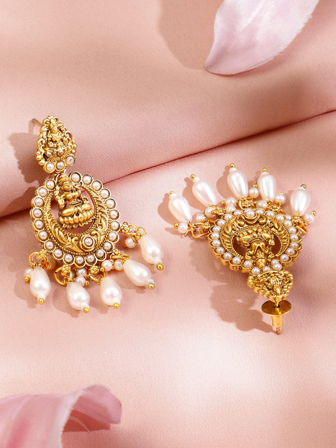 Laxmi Motif Necklace Set with Pearl Drops