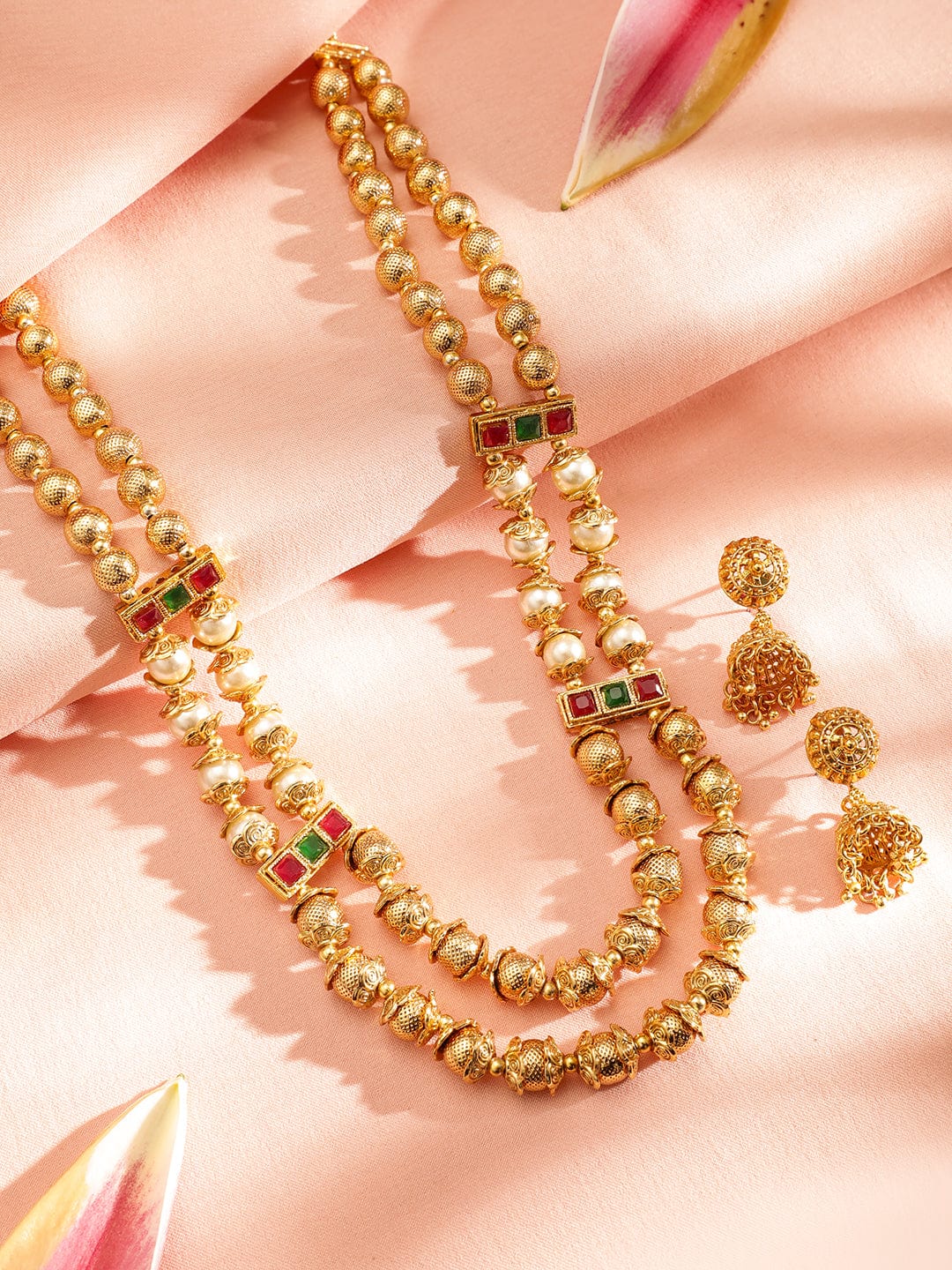 Gold Beaded Layered Necklace Set