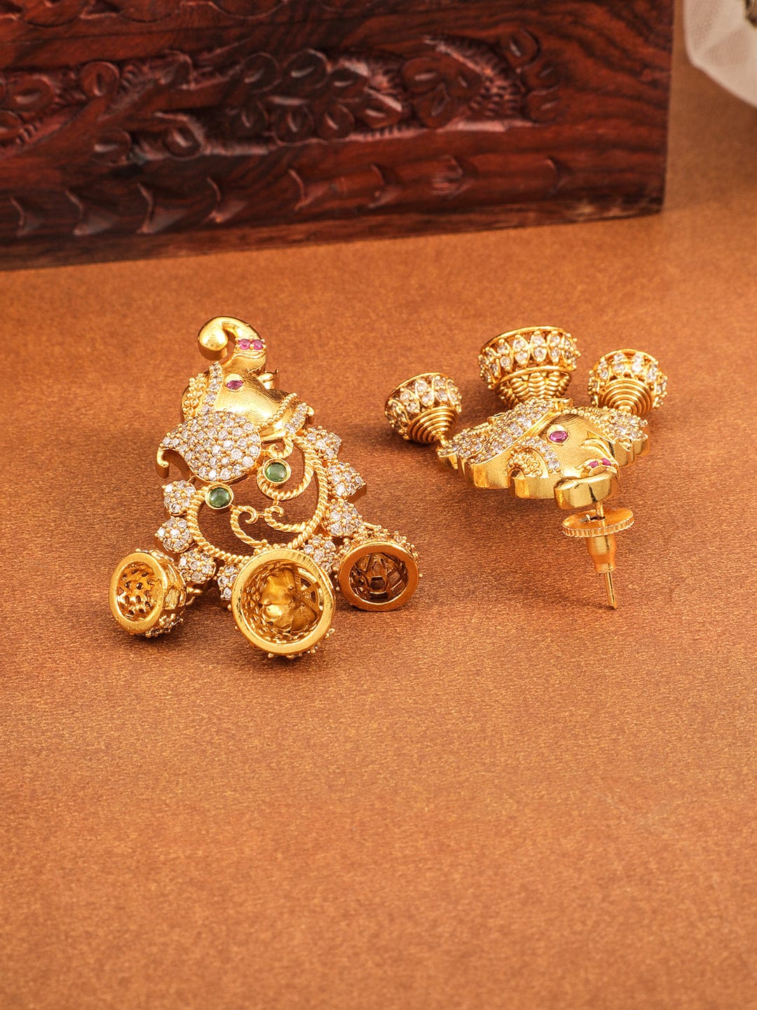 Elephant Motif Golden Jhumkas