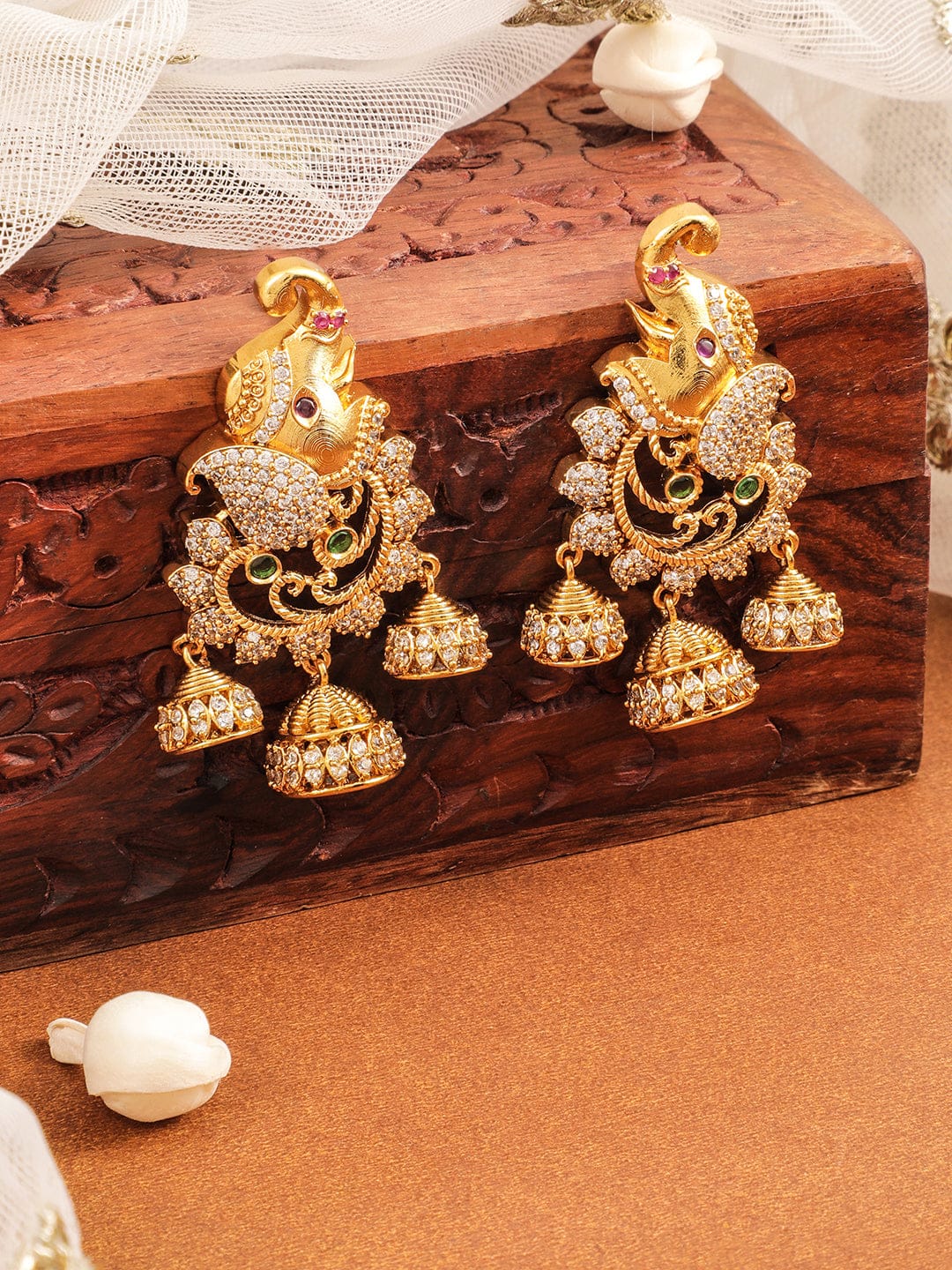 Elephant Motif Golden Jhumkas