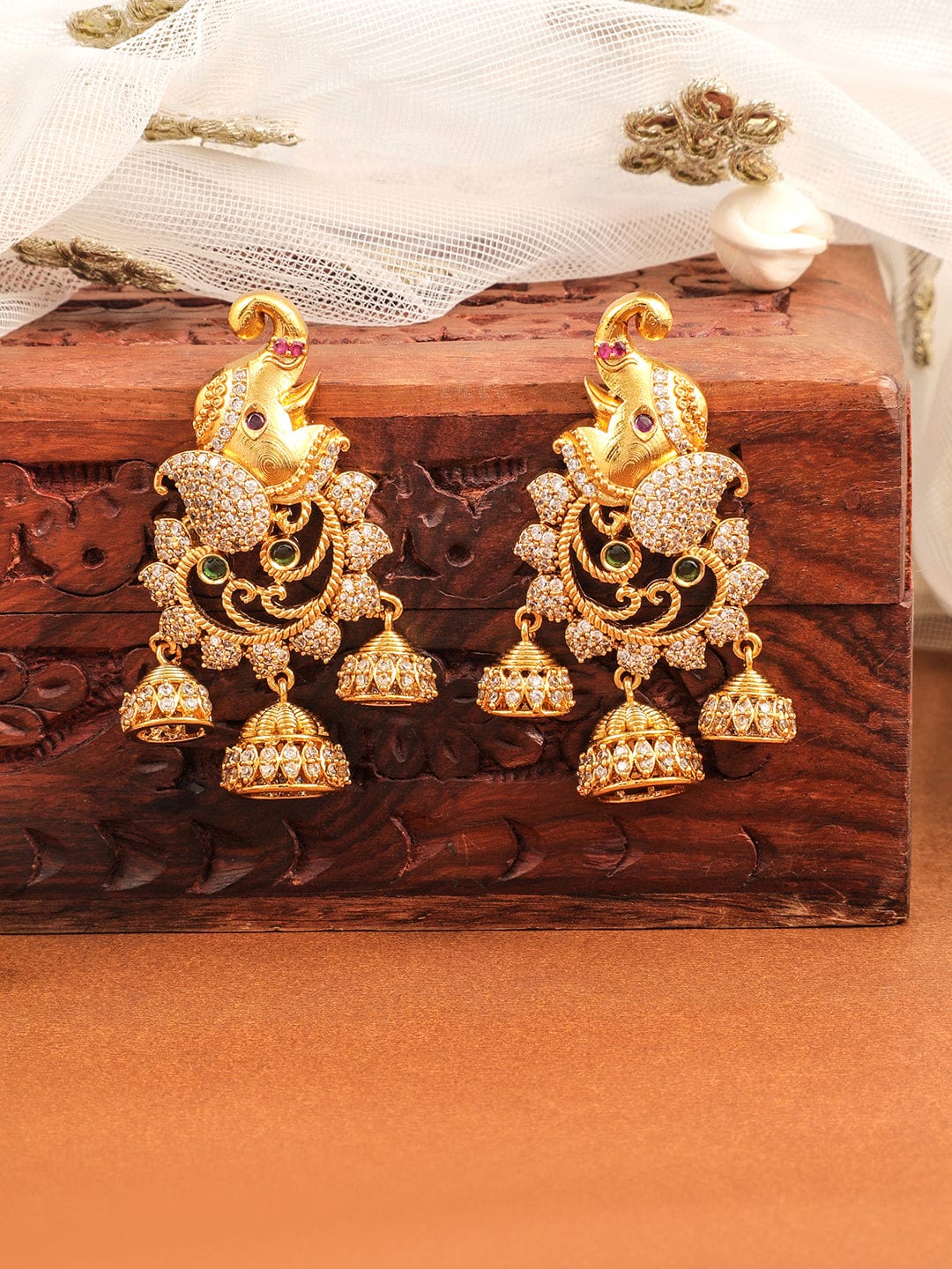 Elephant Motif Golden Jhumkas