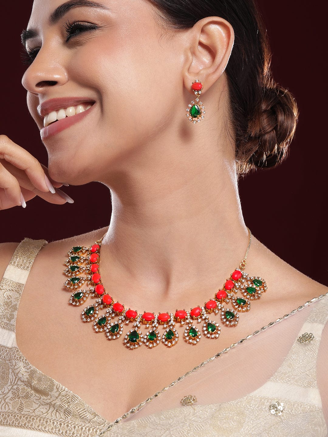 Ruby & Emerald Studded Necklace Set