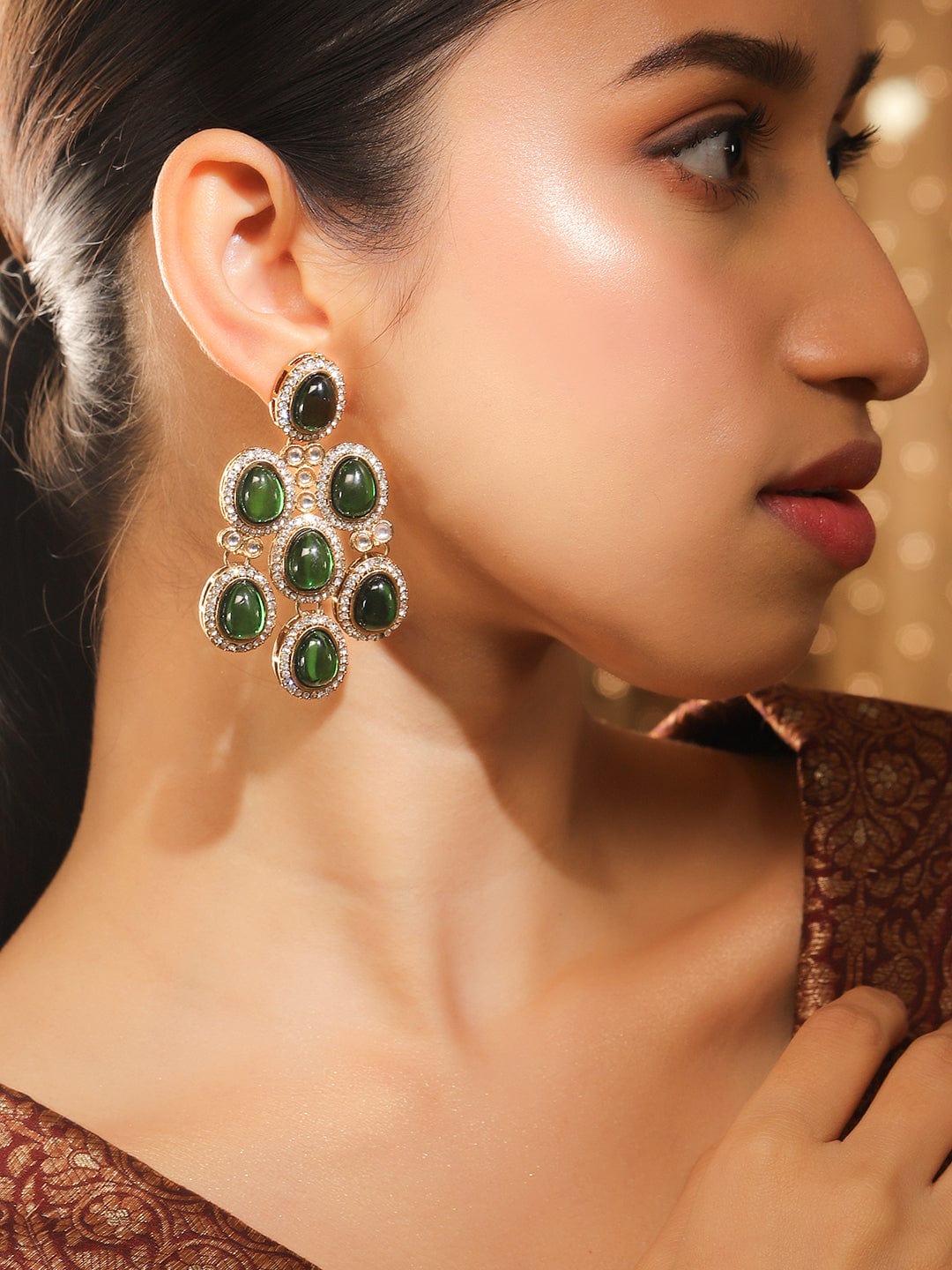Contemporary American Diamond Zirconia Green Danglers