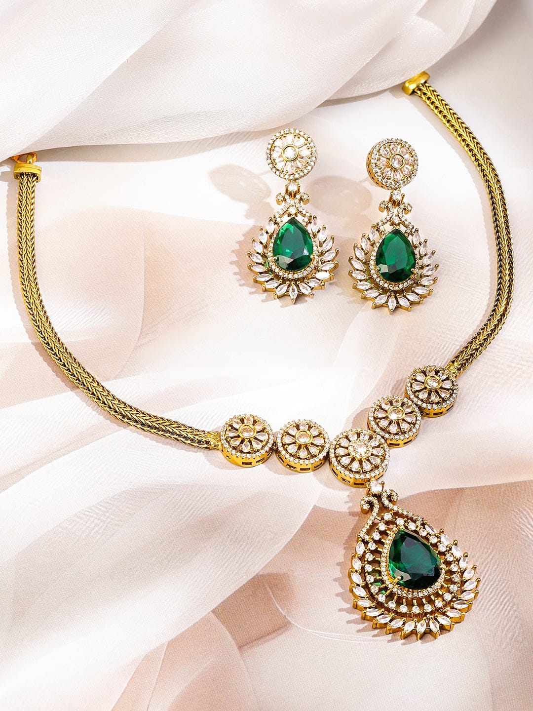 Green American Diamond Zirconia Necklace Set