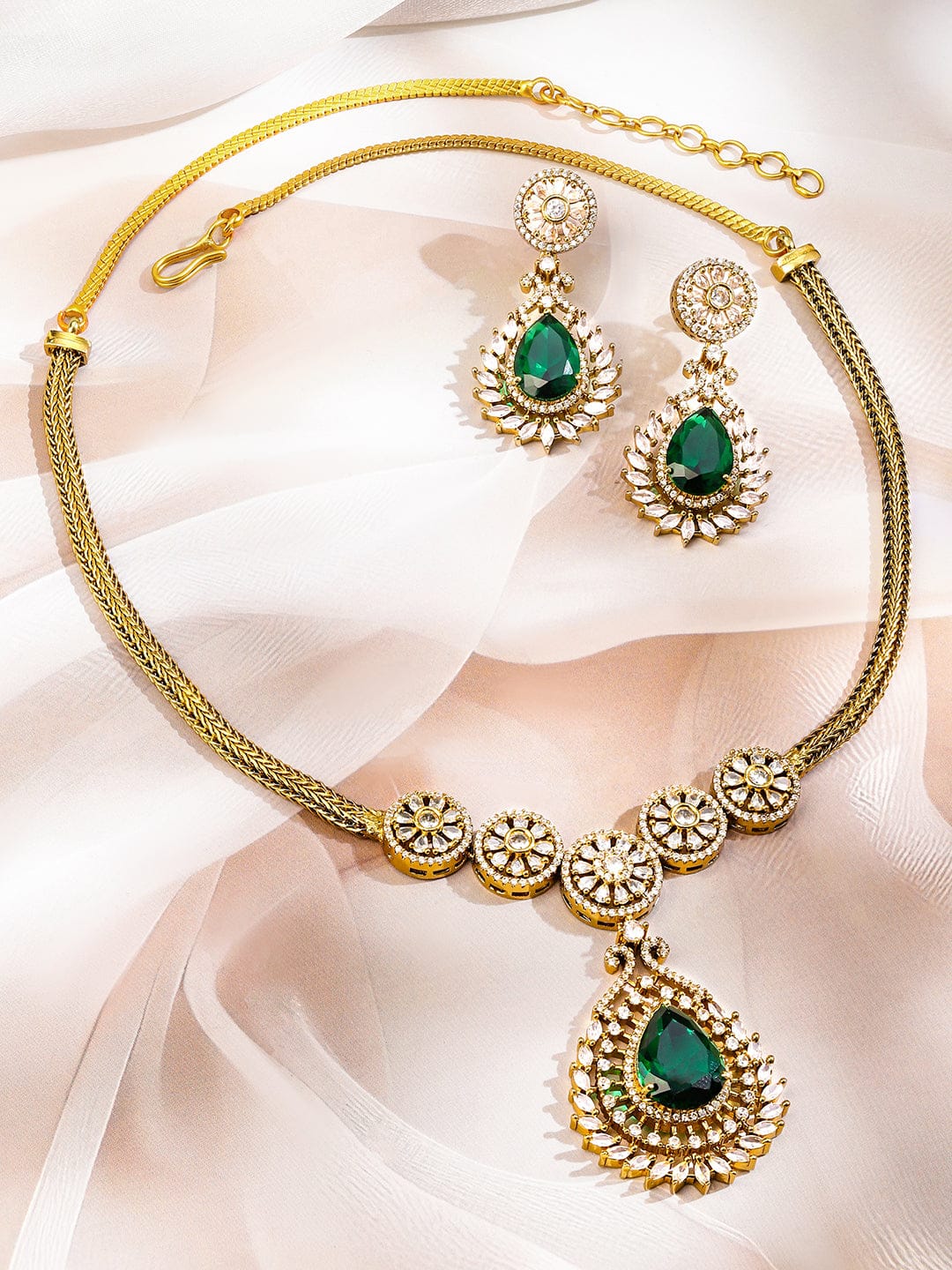 Green American Diamond Zirconia Necklace Set
