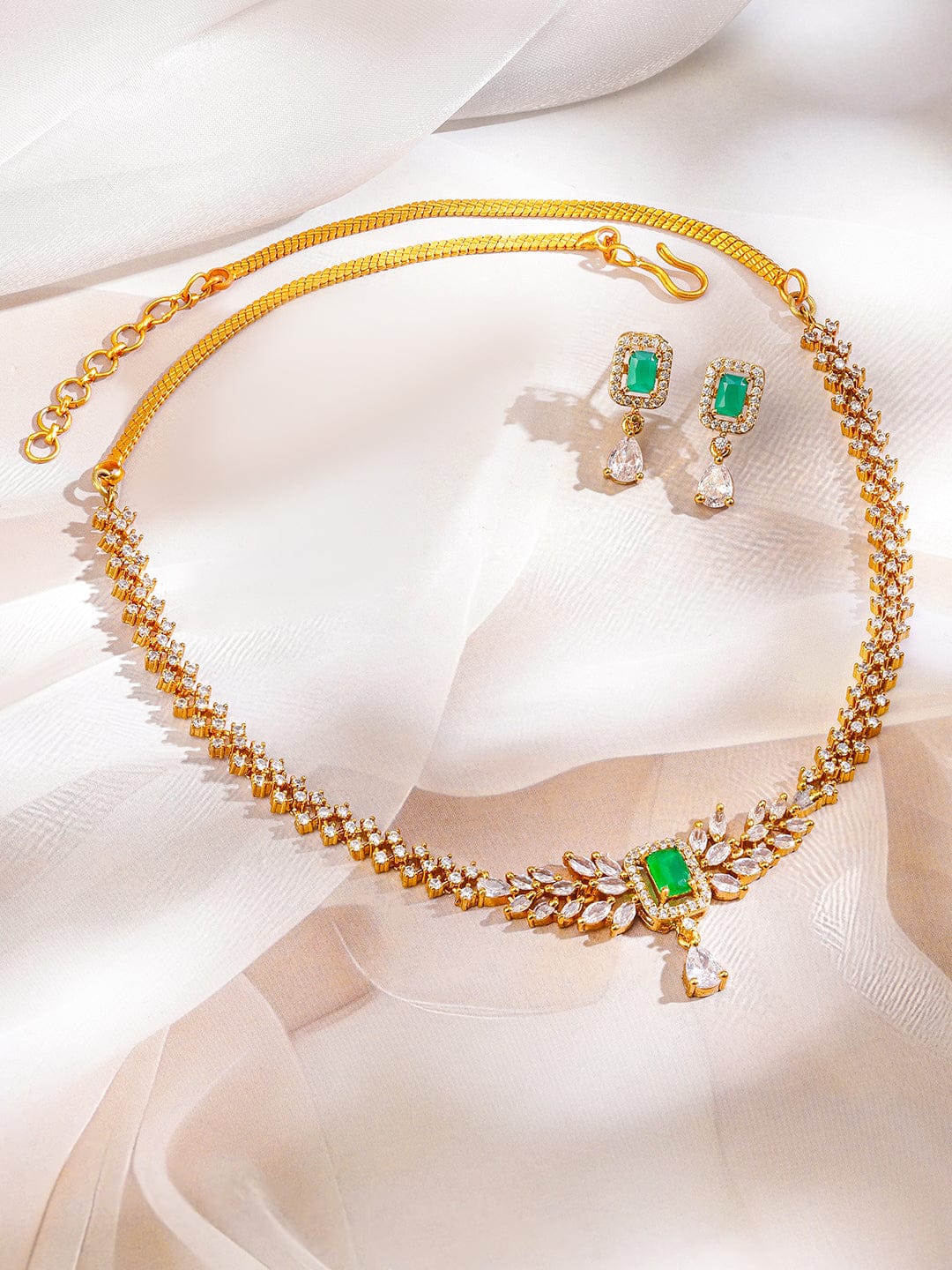 American Diamond Zirconia Green Accented necklace Set