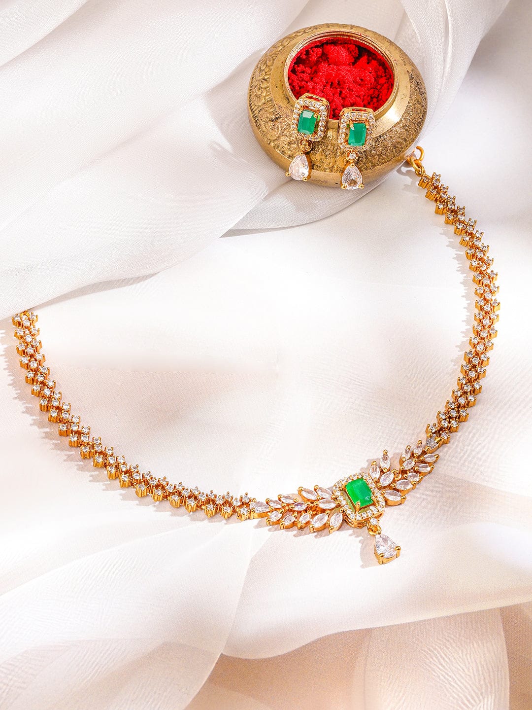 American Diamond Zirconia Green Accented necklace Set