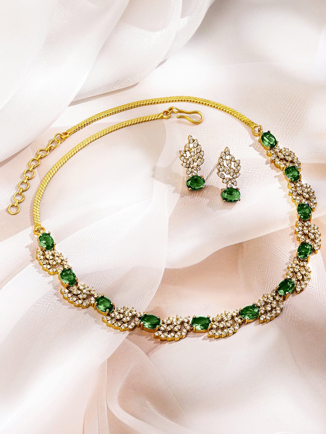 American Diamond Zirconia Emerald Gold necklace Set