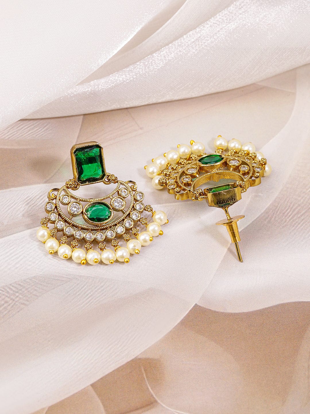 Emerald Studded Pearl Drop Gold Necklace Set