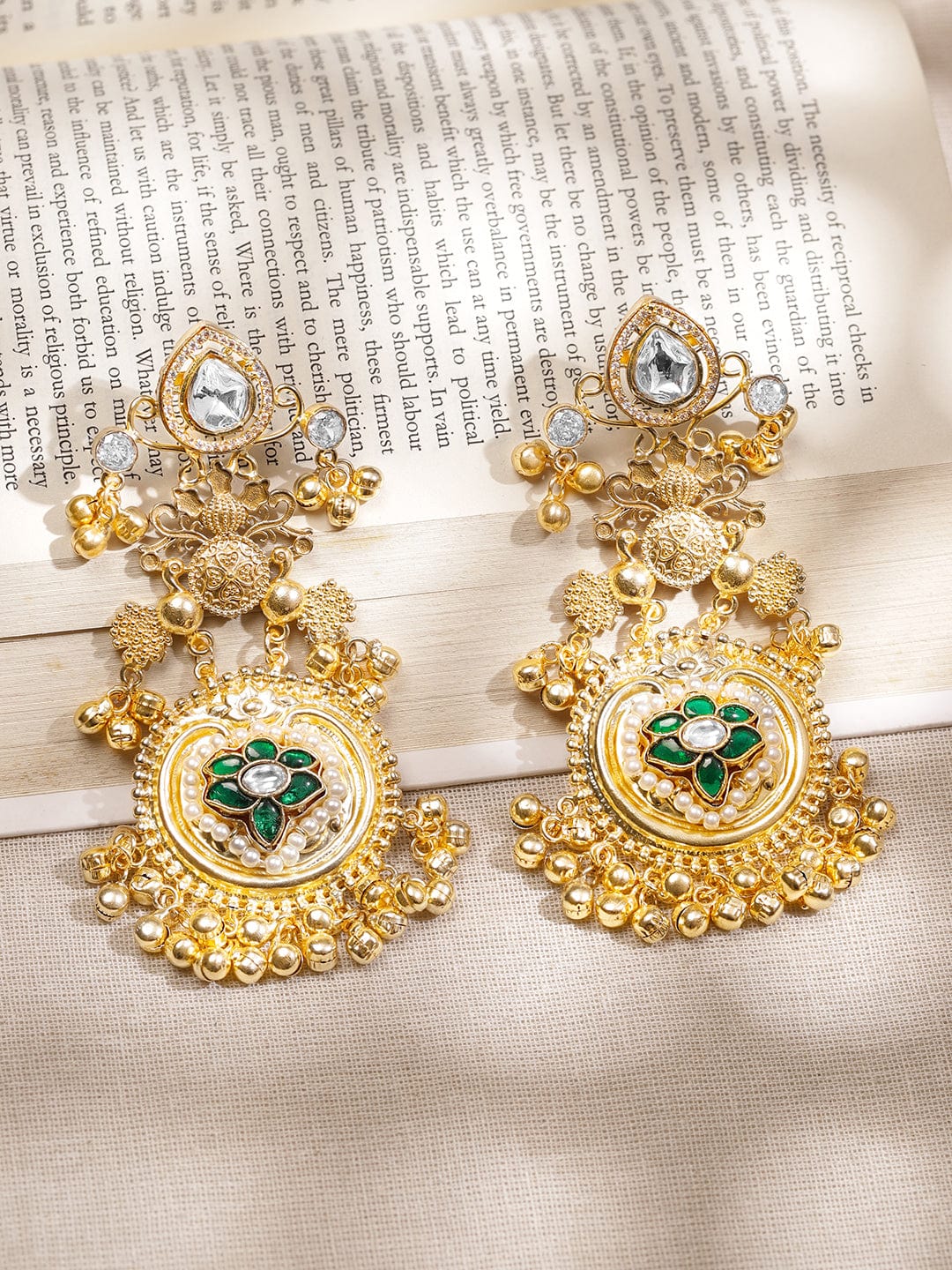 Golden Grace Green Floral Statement Danglers
