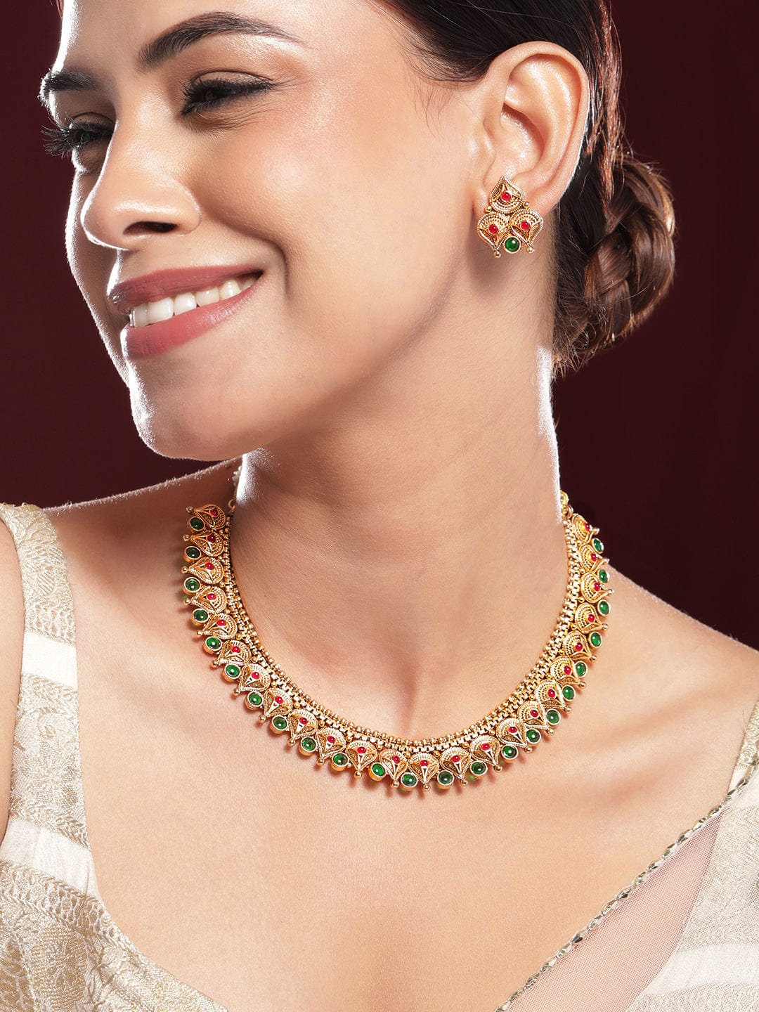 Traditional Golden Engraved Necklace Set