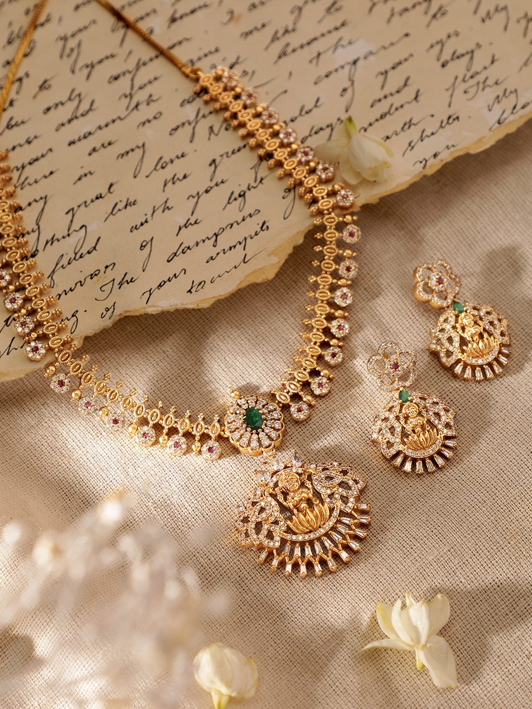 Temple Necklace Set with Laxmi Motif