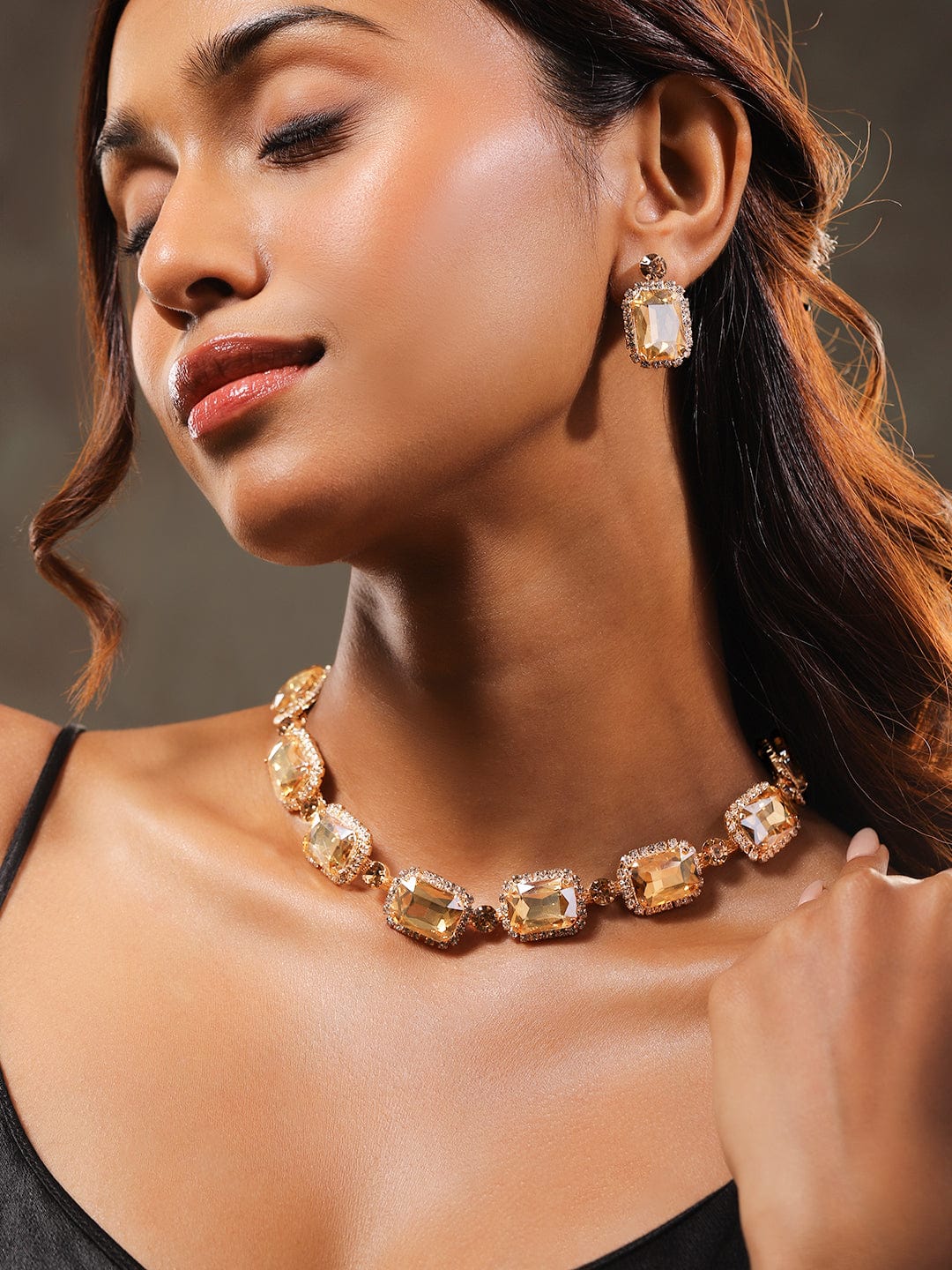 Crystal Studded Statement Necklace Set