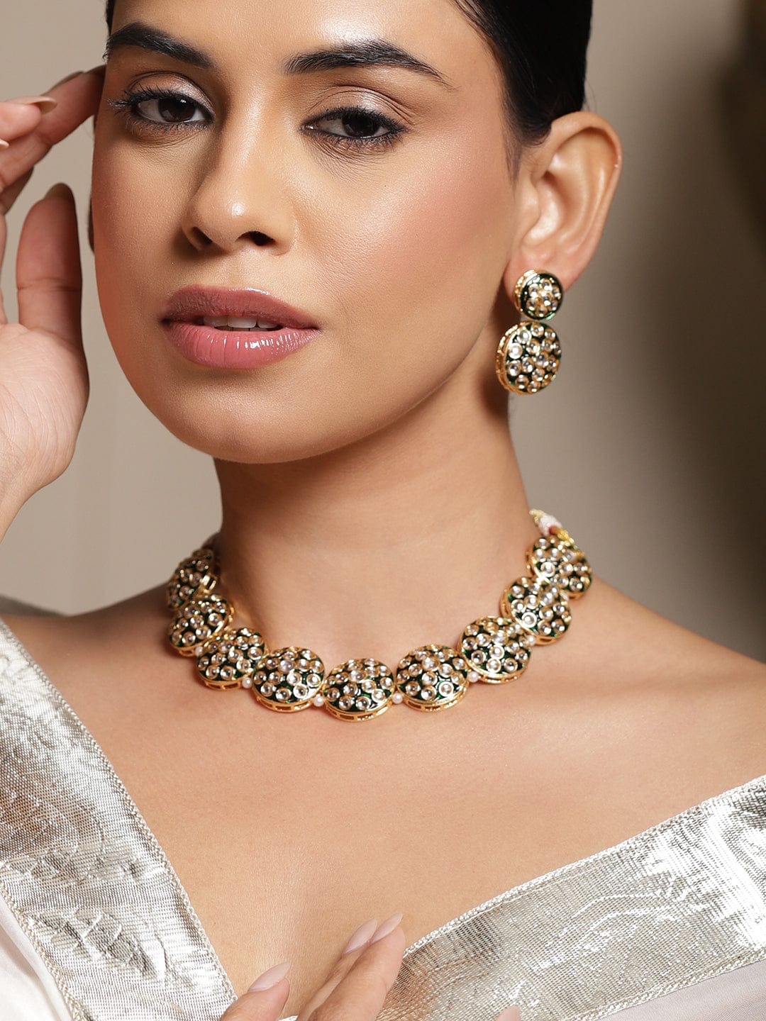 Urban Glow Kundan Green Choker Set