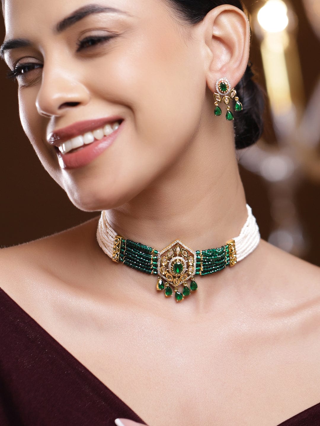 Ethnic Green Beaded Choker Set