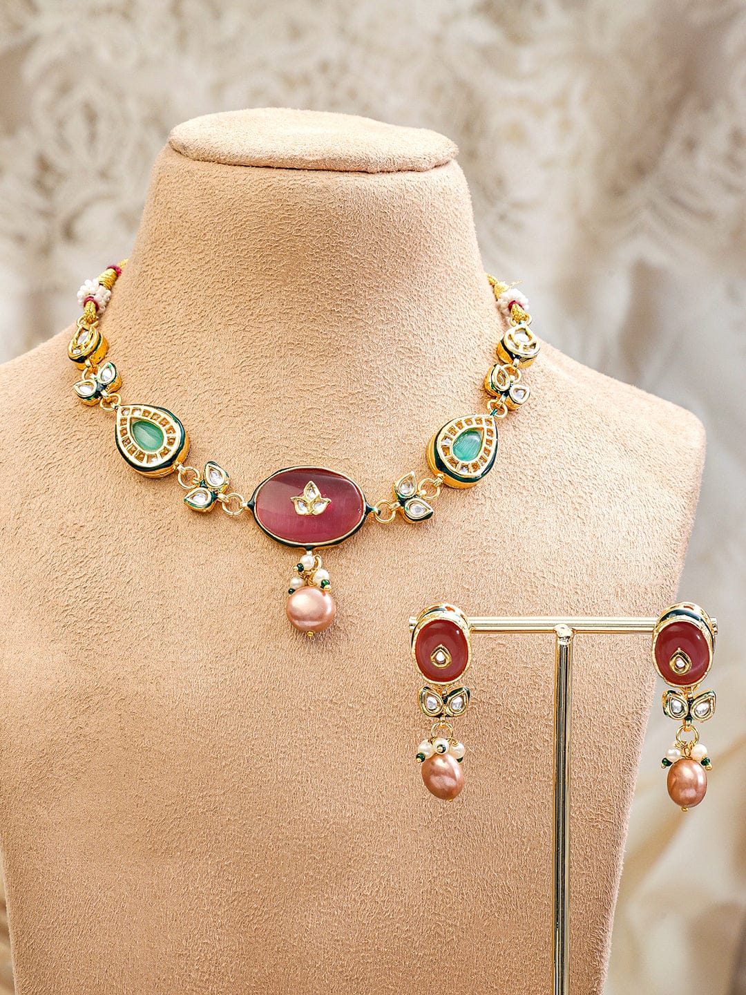 Multicolor Pearl Drop Necklace Set
