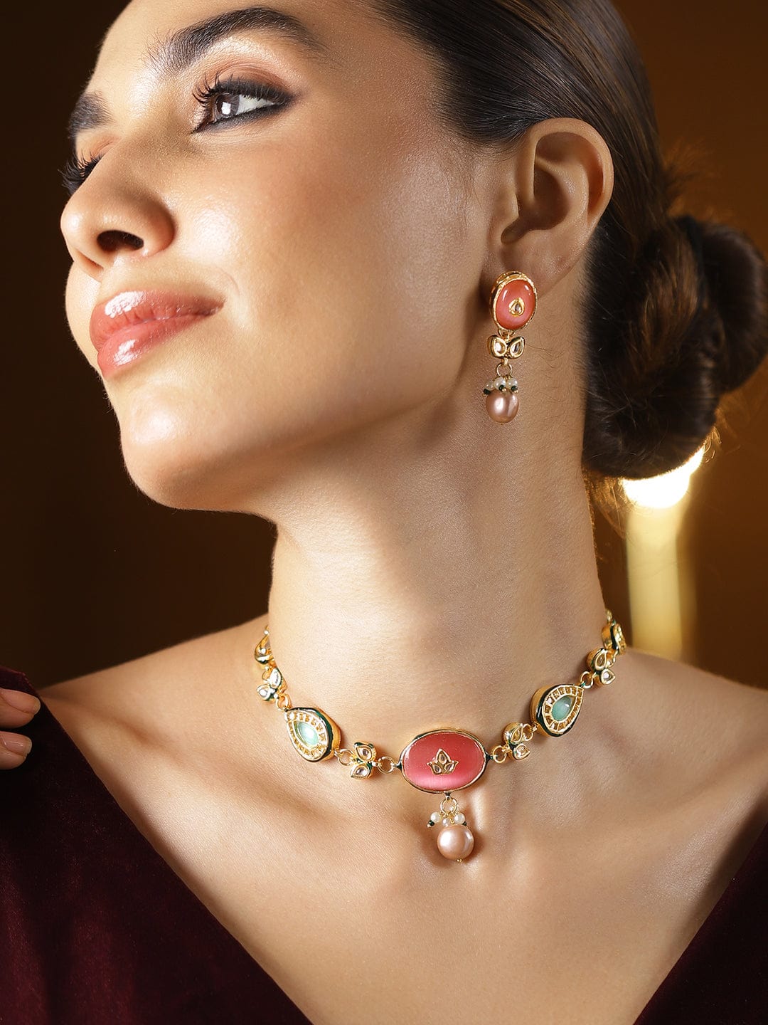 Multicolor Pearl Drop Necklace Set