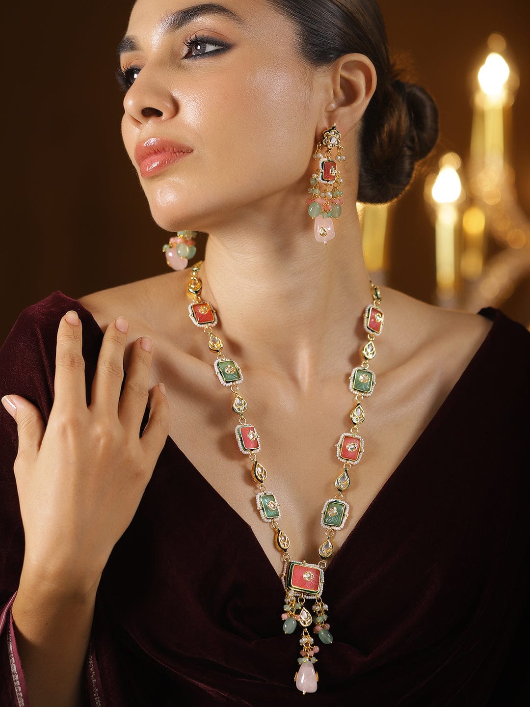 Bloom Multihued Kundan Necklace Set