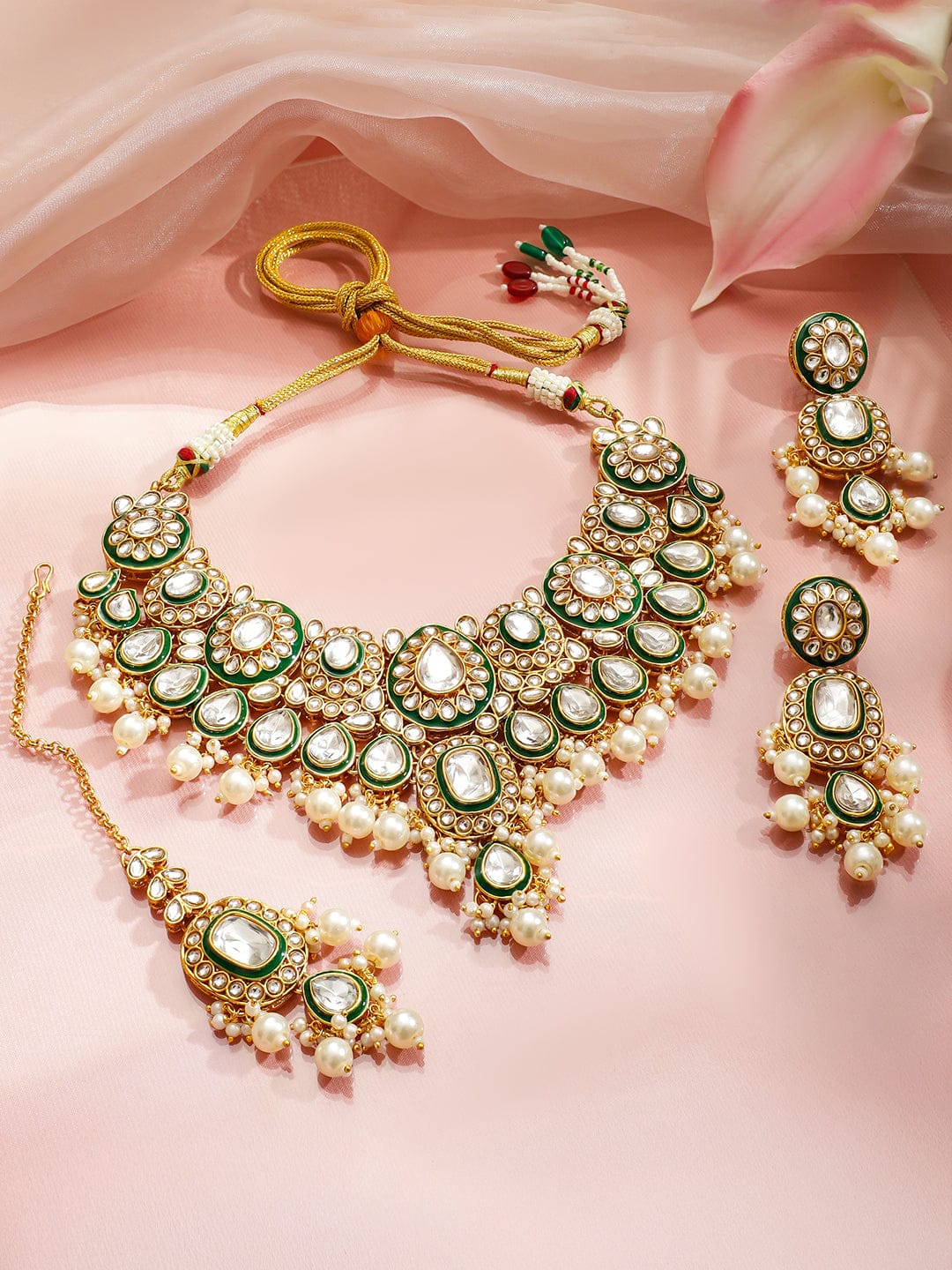 Eternal Royal Green Kundan Necklace Set