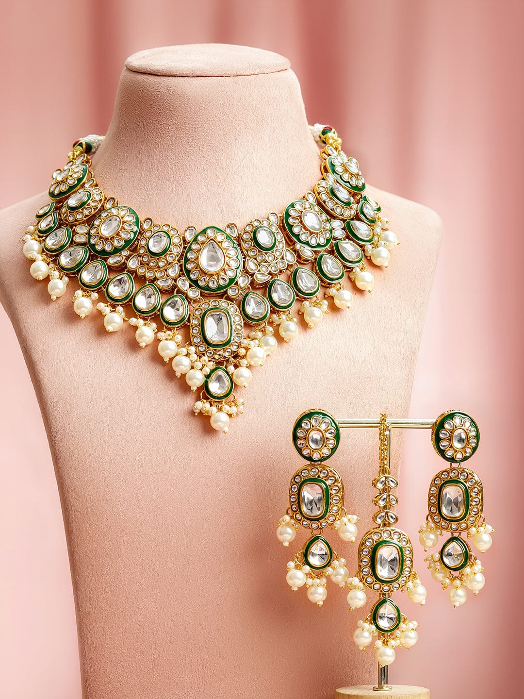 Eternal Royal Green Kundan Necklace Set