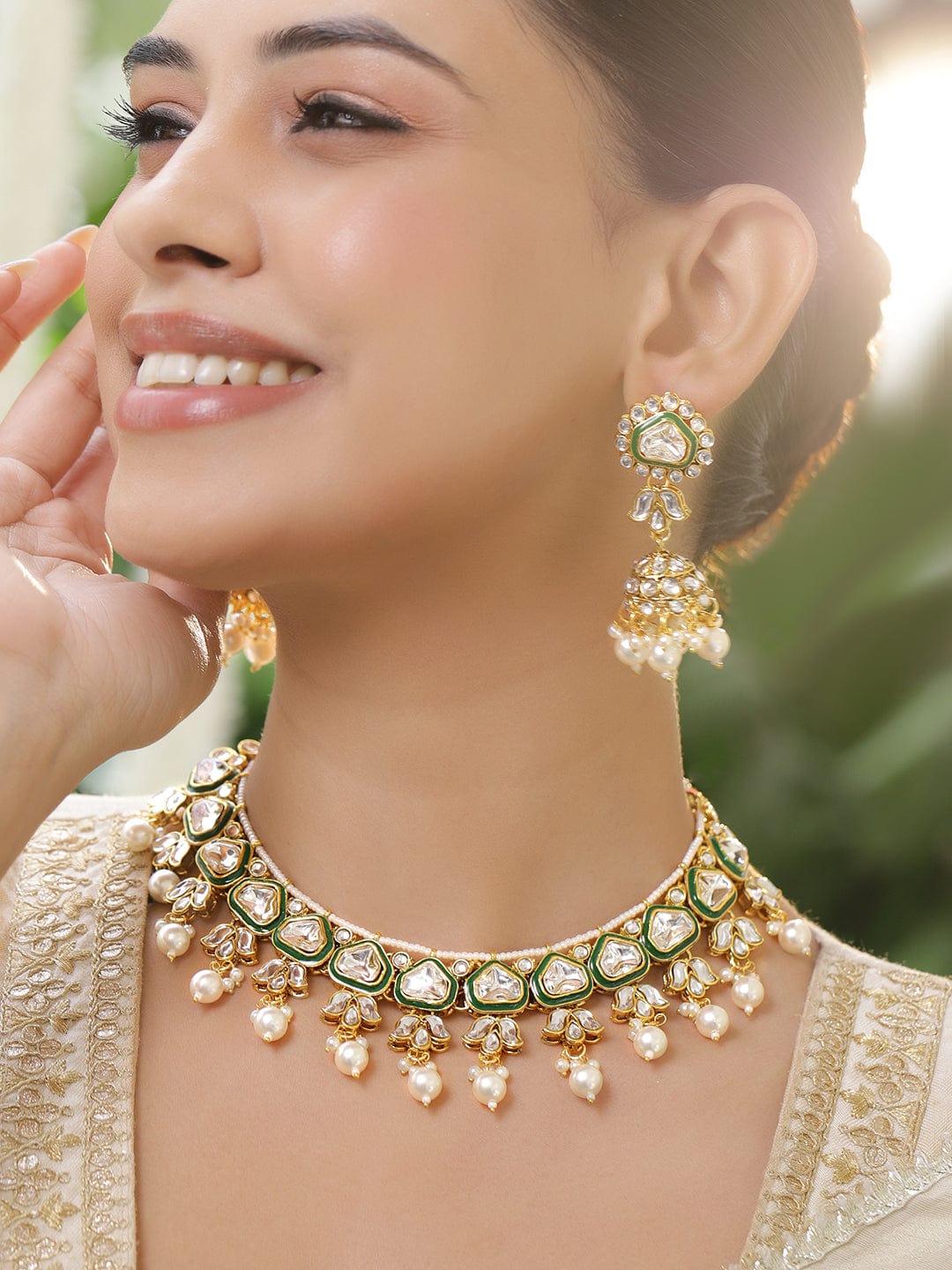 Green Symphony Kundan Necklace Set