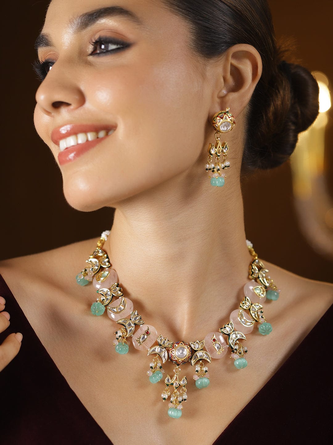 Artisan Crafted Pink & Green Necklace Set