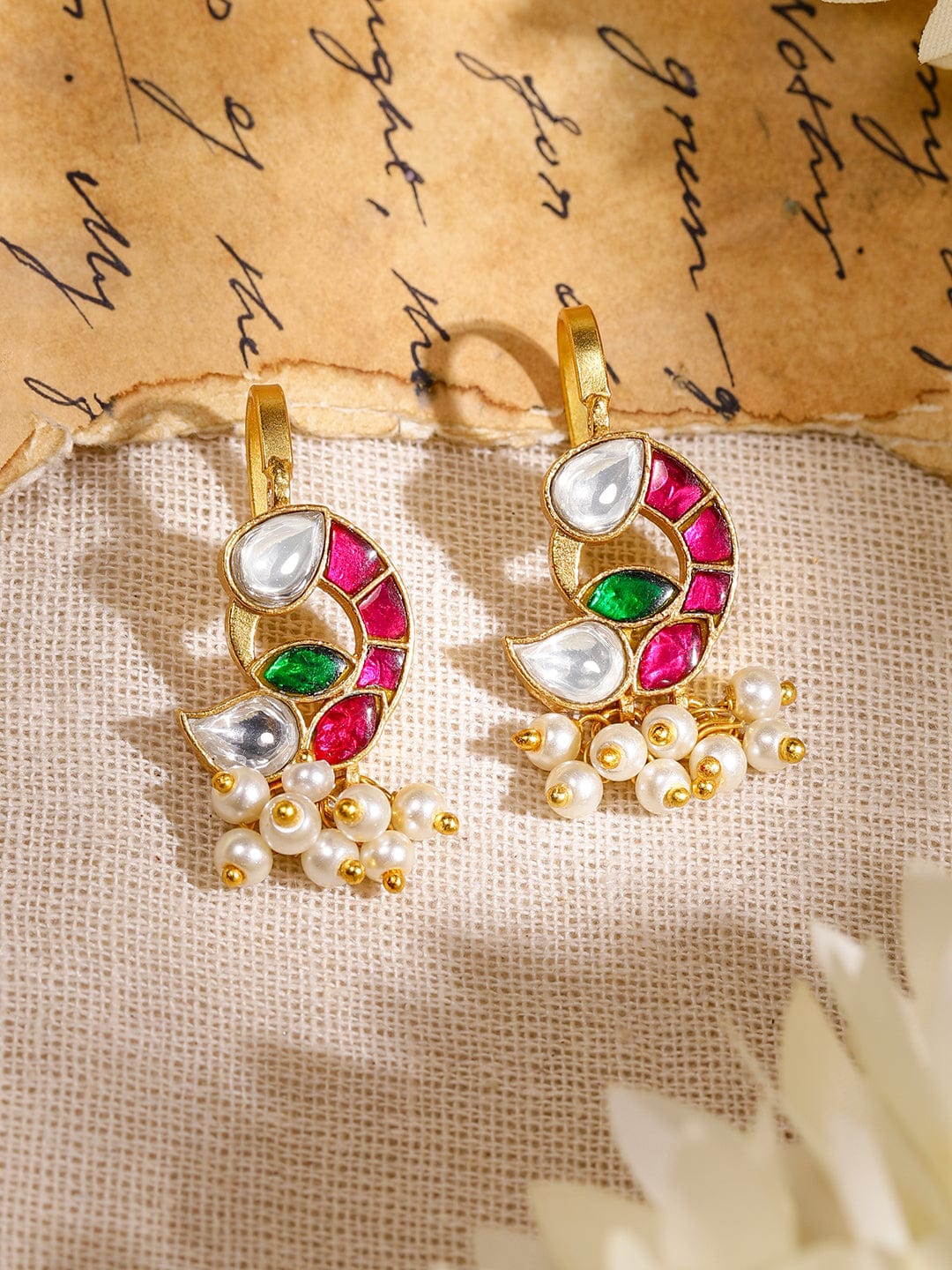 Majestic Pink White Kundan Ear Cuff