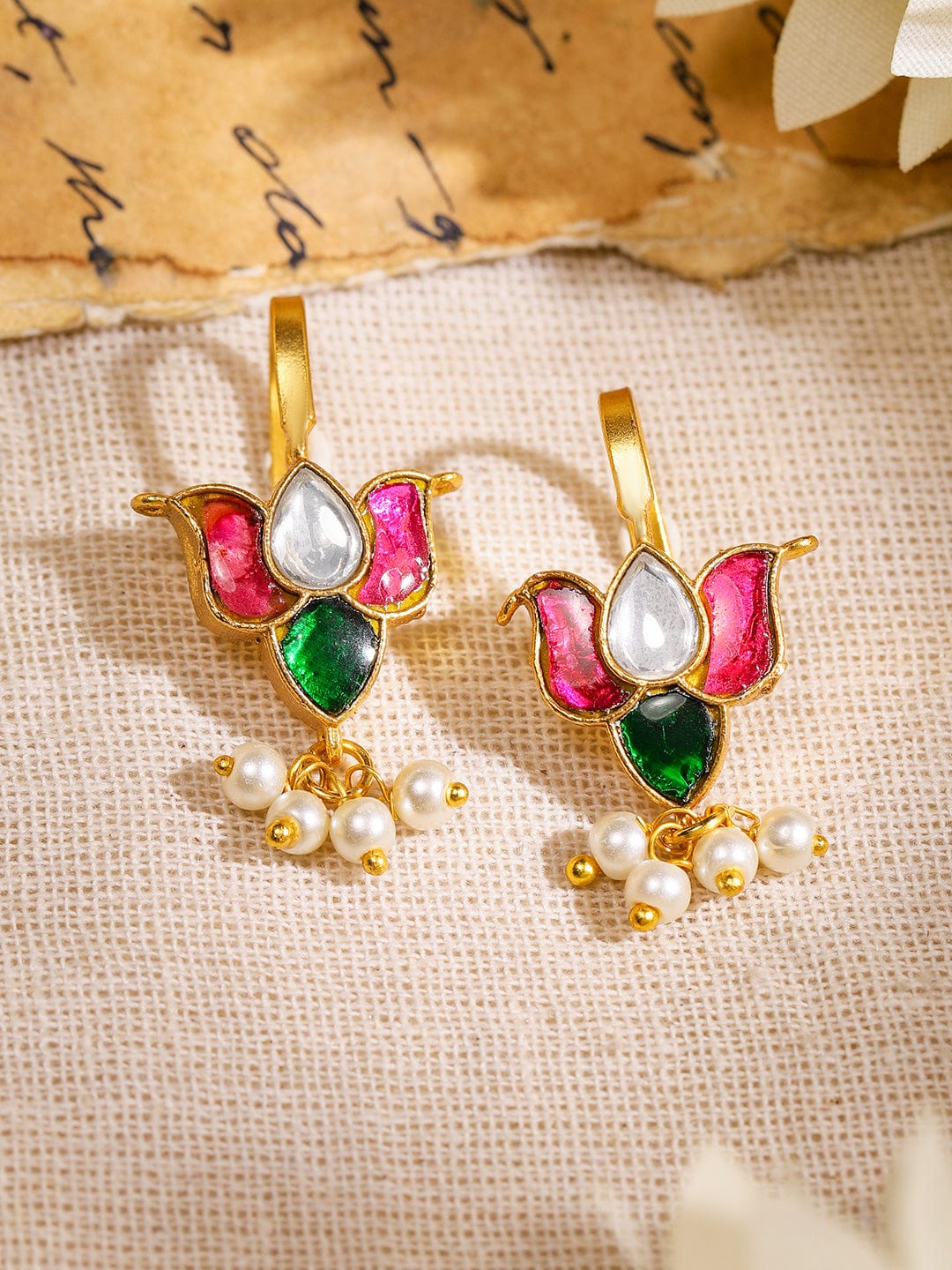 Regal Bloom Lotus Pearl Ear Cuffs