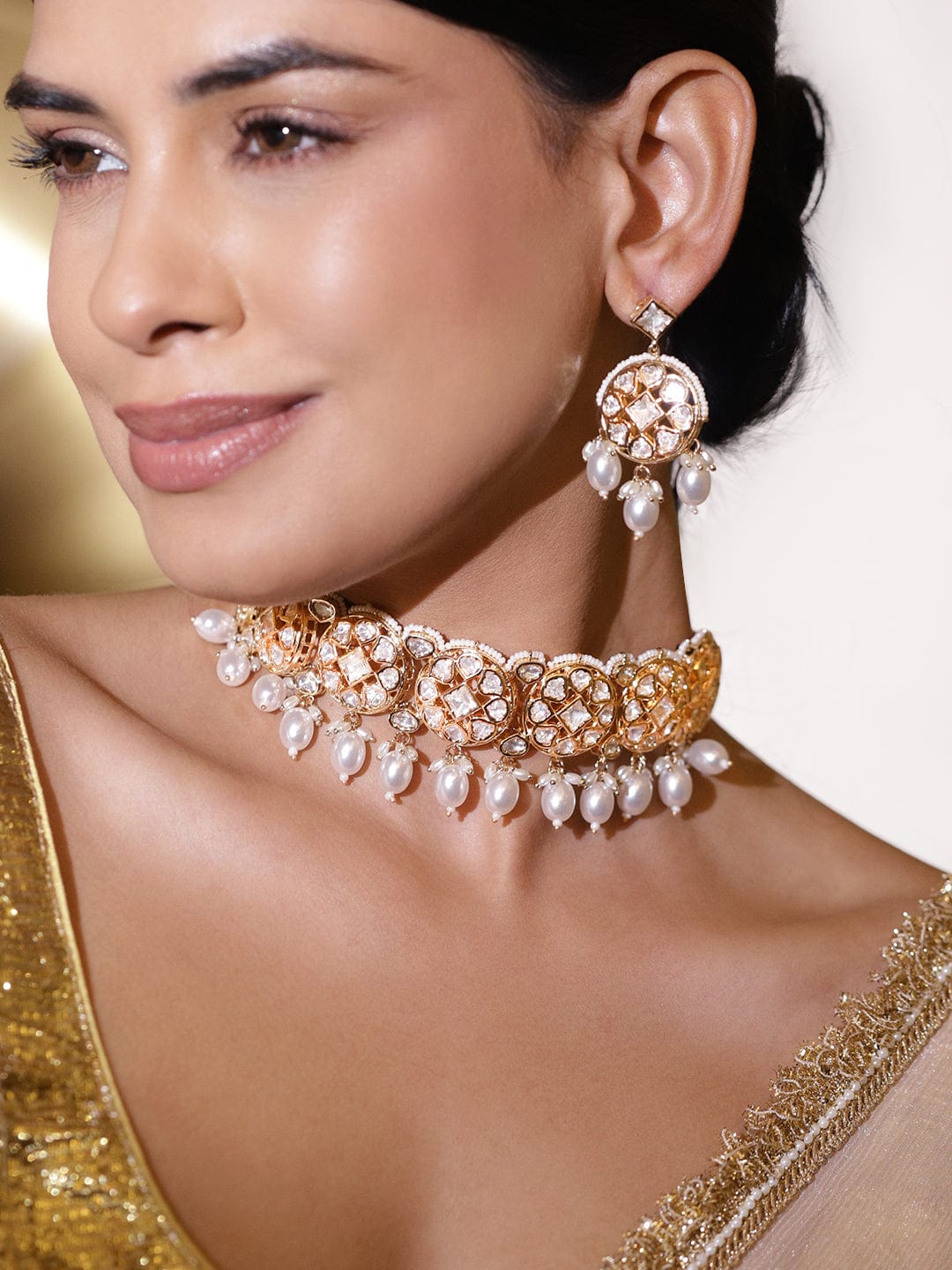 Gold Tone Kundan Choker Set