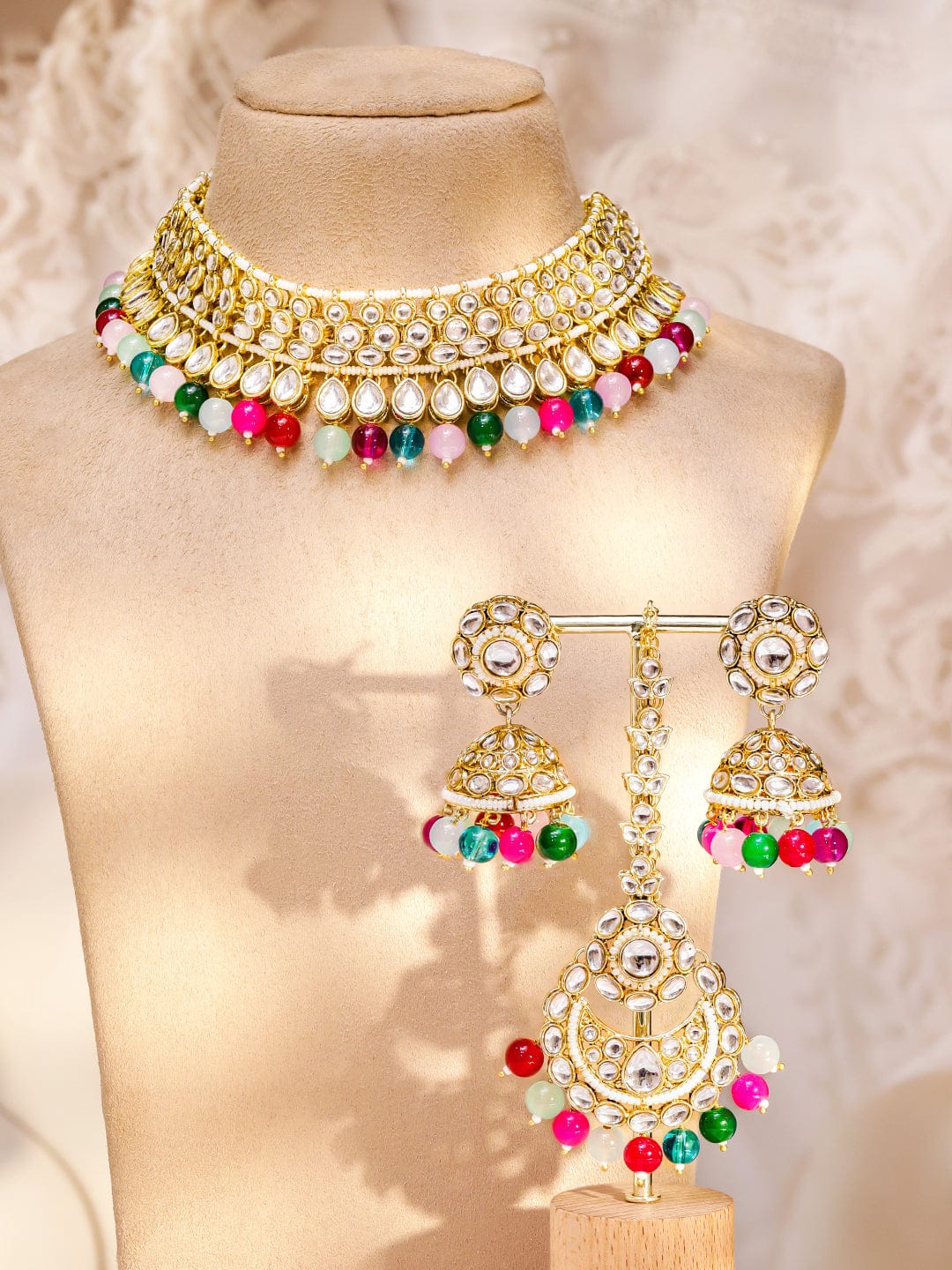 Rainbow Spark Kundan Necklace Set