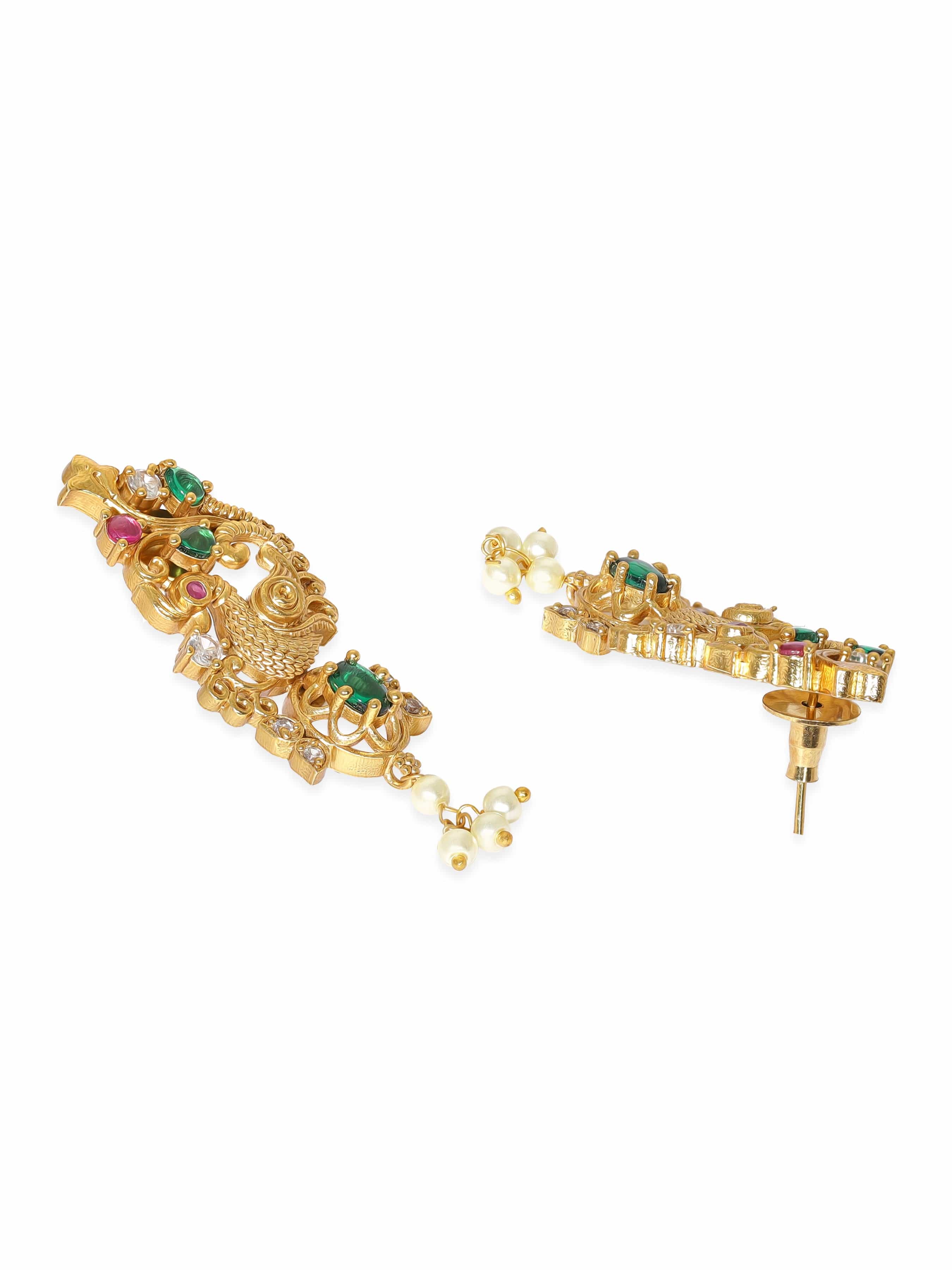 Pink & Green Studded Pearl Necklace Set