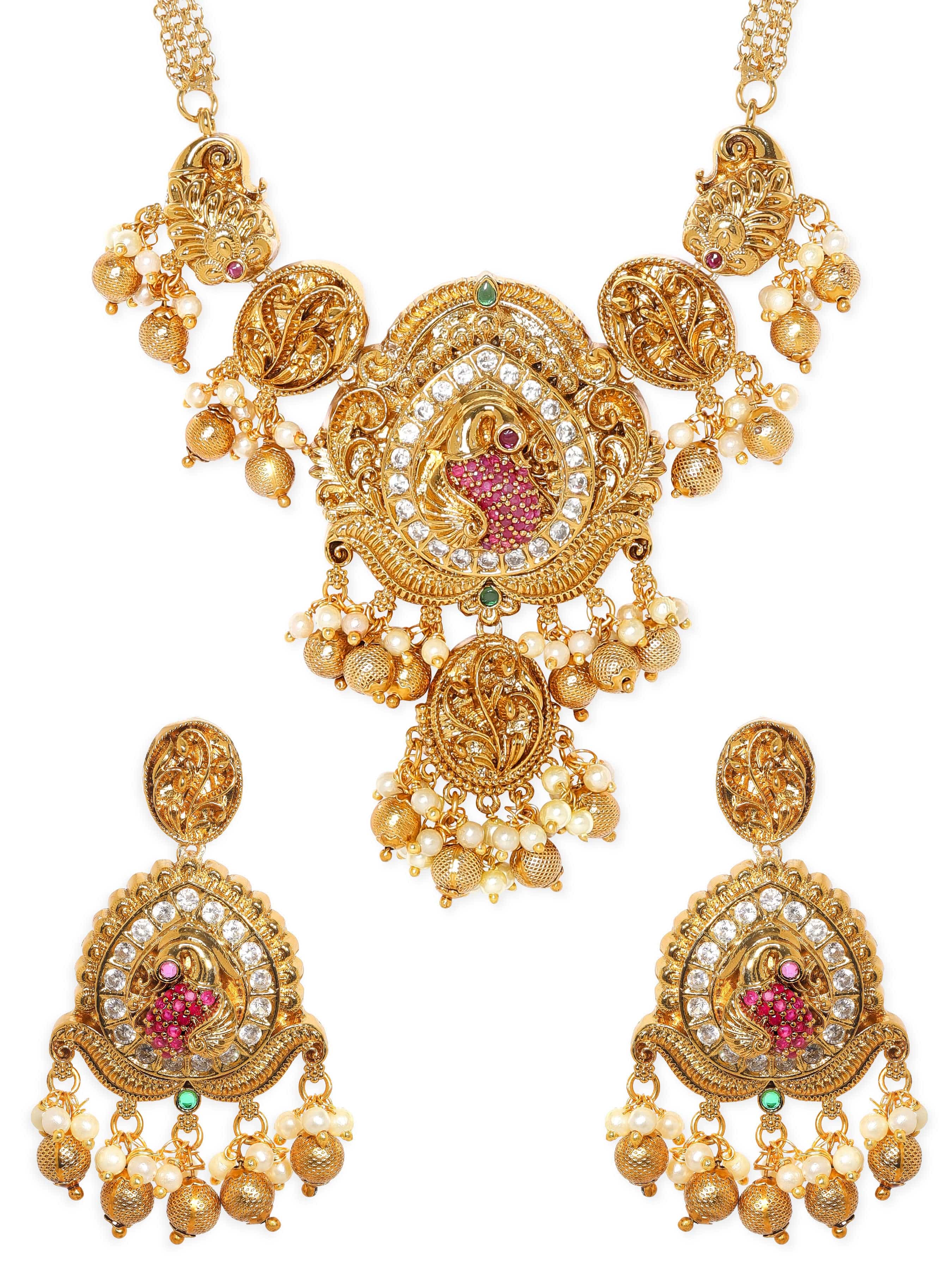 Gold Beads American Diamond Zirconia Necklace Set