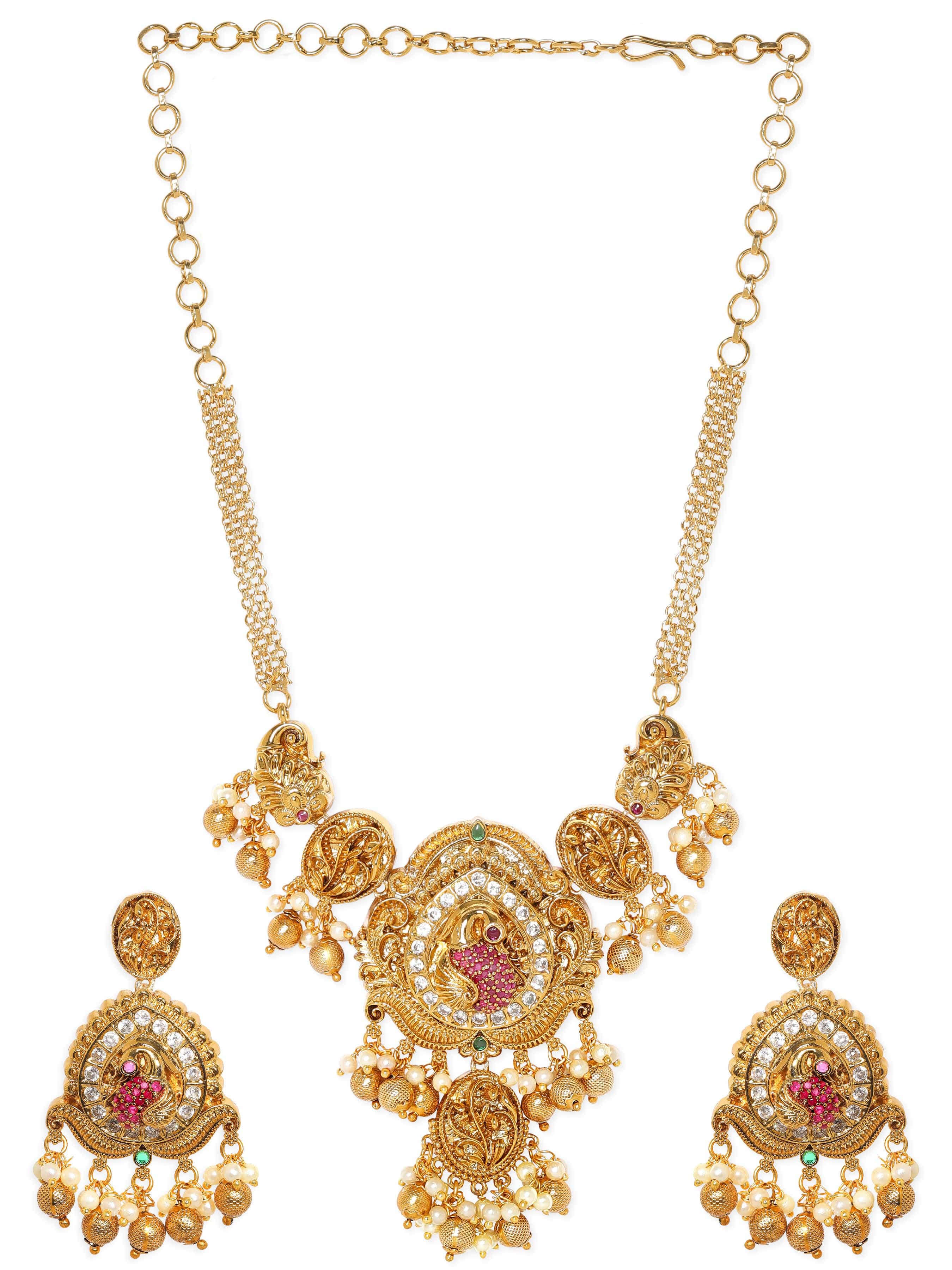 Gold Beads American Diamond Zirconia Necklace Set