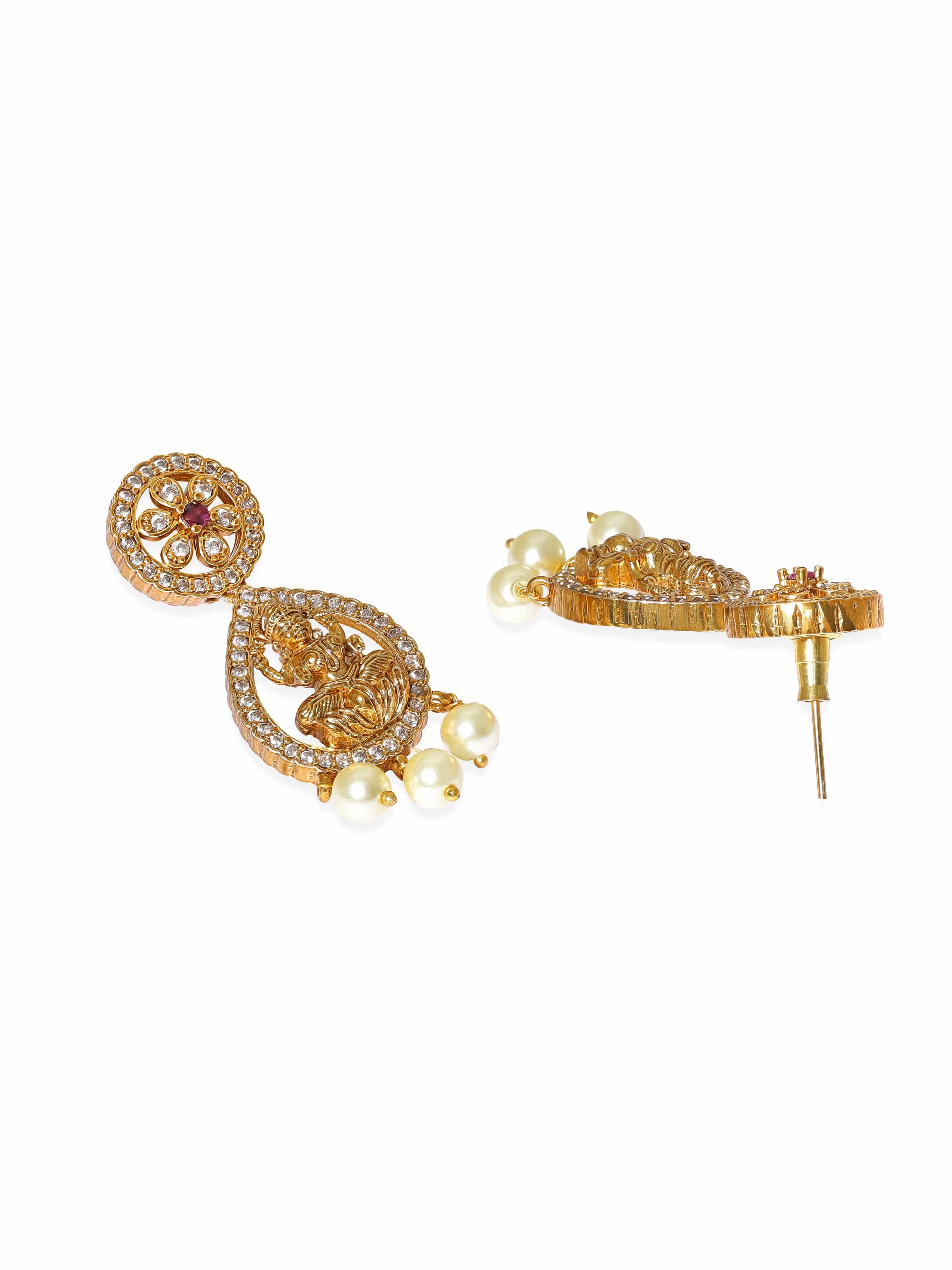 Pearl Temple Necklace Set With American Diamond Zirconia