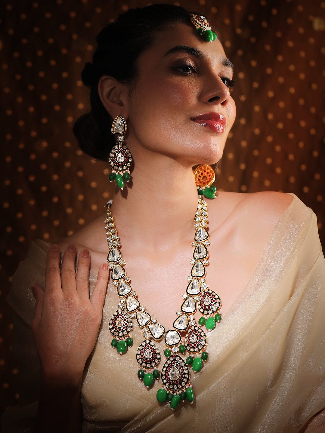 Grand Green & Pink Kundan Necklace Set