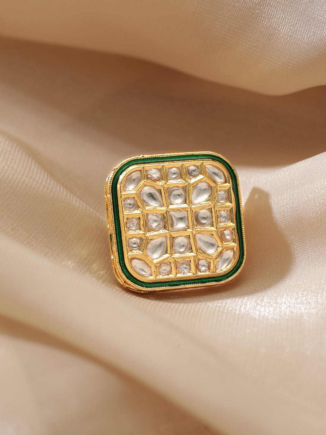 Sculpted Kundan Glow Ring