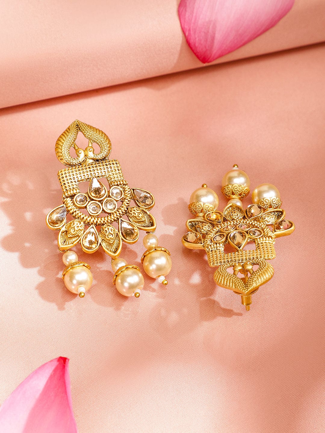 Long Pearl Drop Necklace Set with Krishna Motif