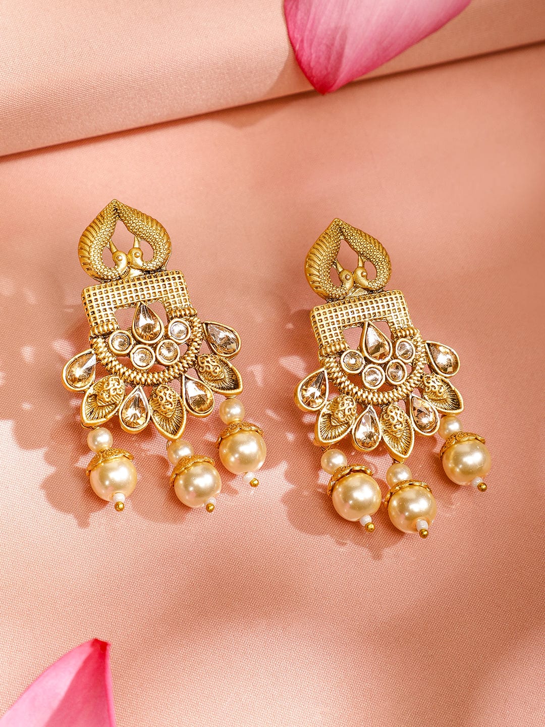 Long Pearl Drop Necklace Set with Krishna Motif