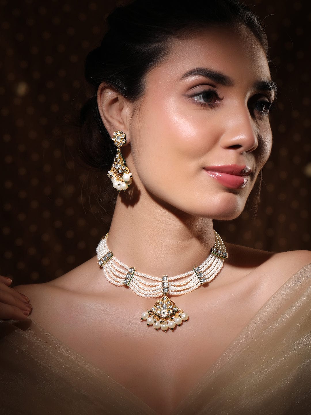 White Empire Kundan Pearl Choker Set