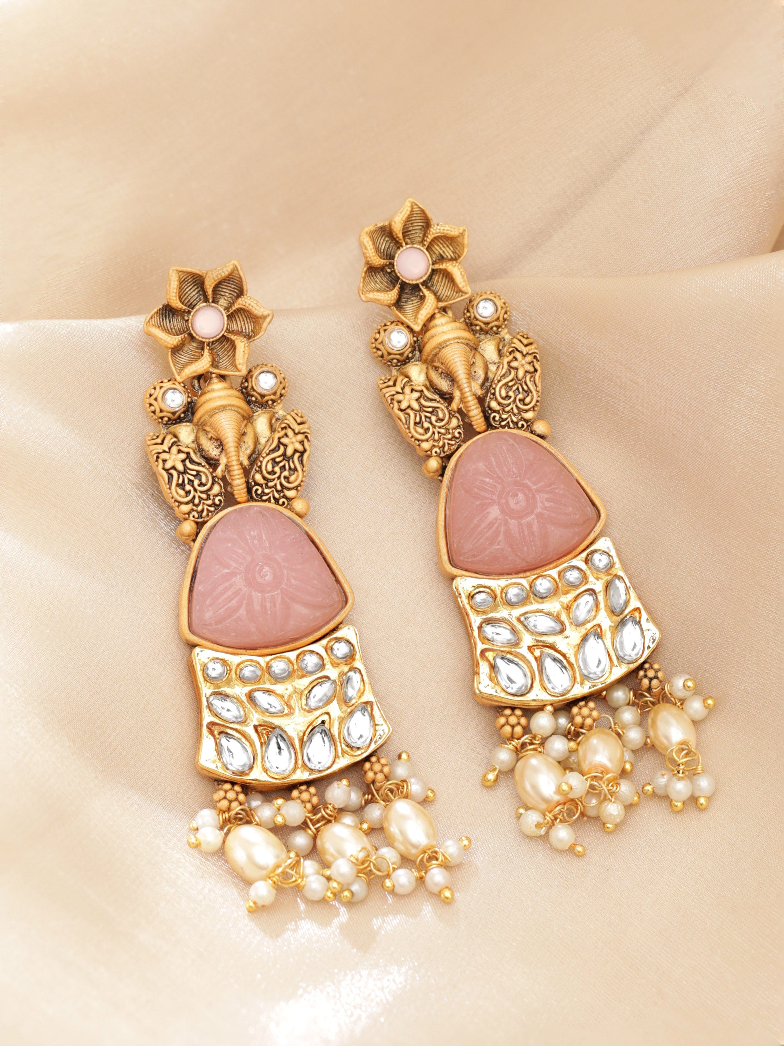 Artistry in Bloom Kundan Pearl Dangler