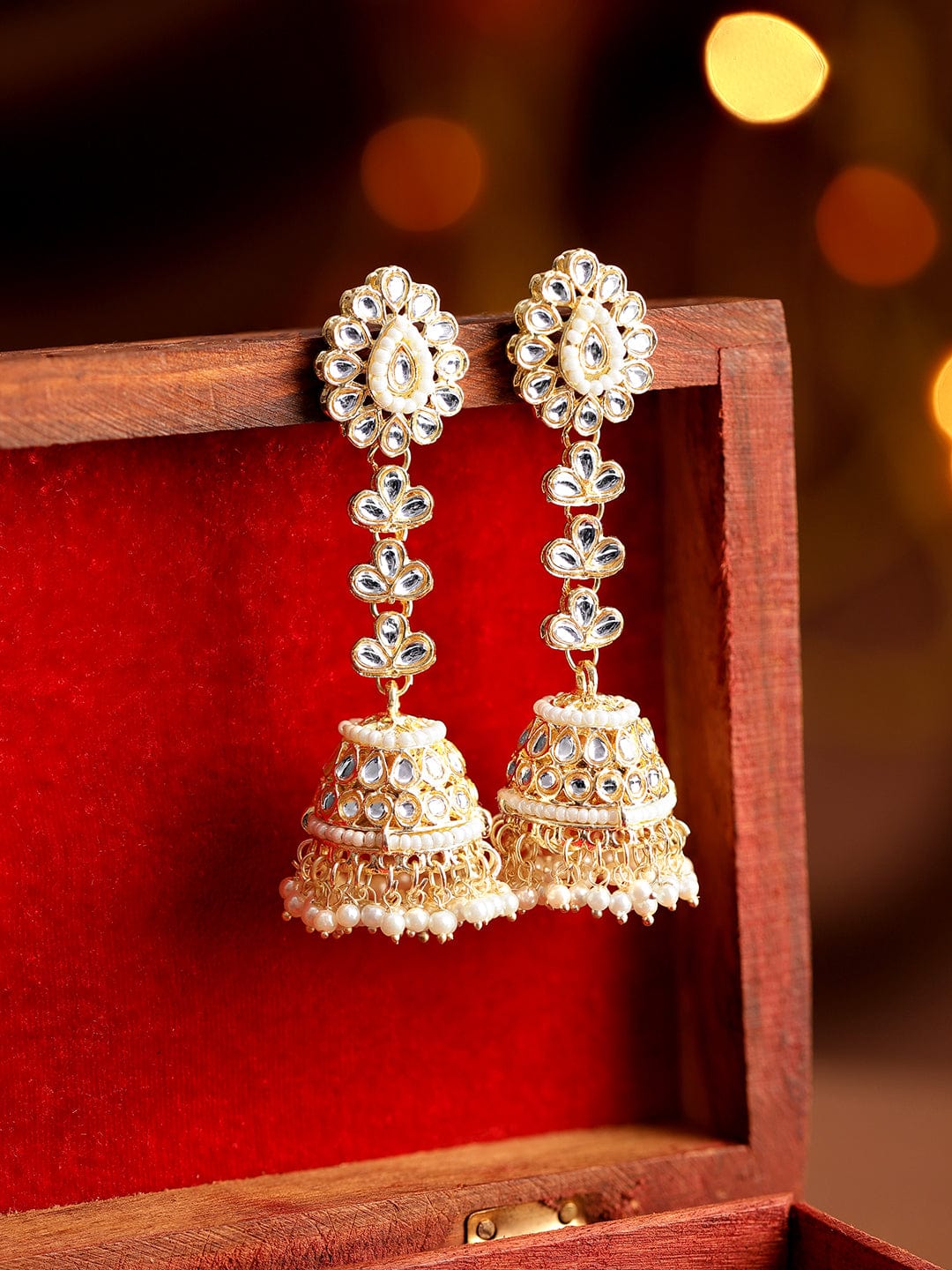 Creamy Hues Kundan Jhumka