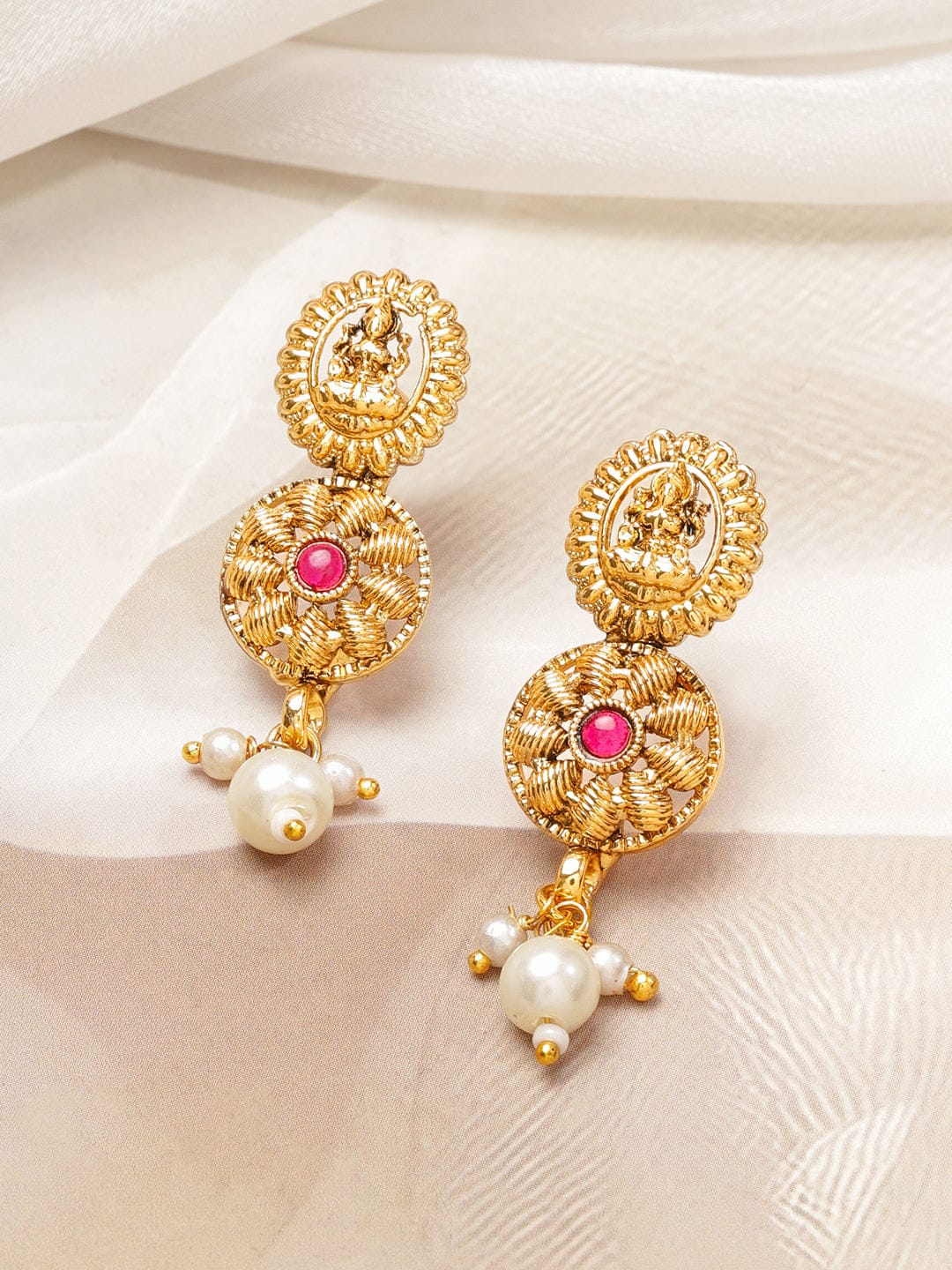 Golden Lakshmi Motif Studded Jewellery Set