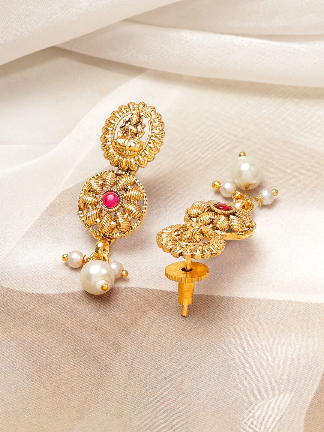 Golden Lakshmi Motif Studded Jewellery Set