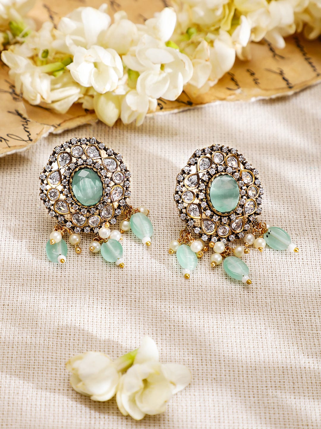 Mint Green American Diamond Zirconia Necklace Set