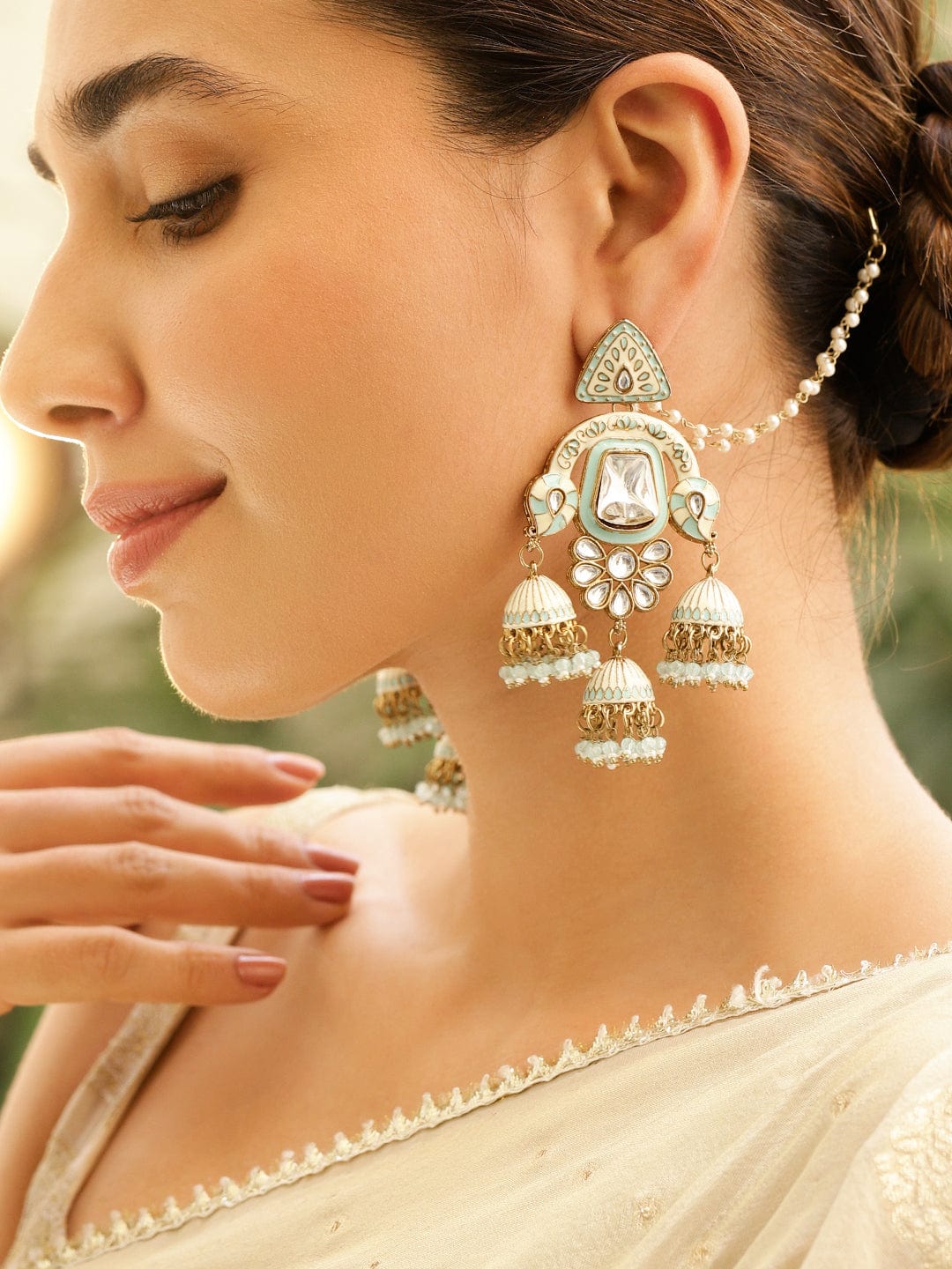 Timeless White Jhumka with Kaan Chain